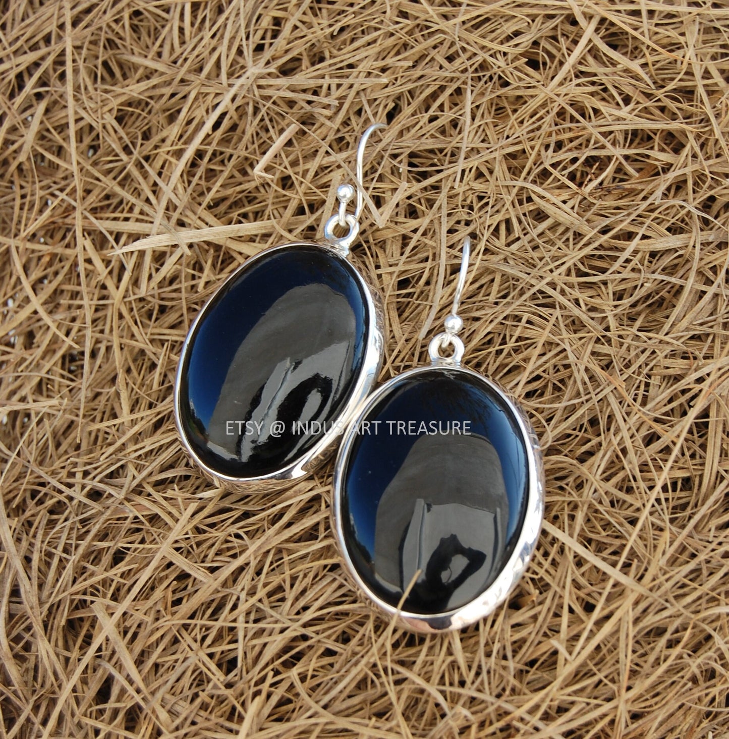 Black Onyx Oval Cab Earrings