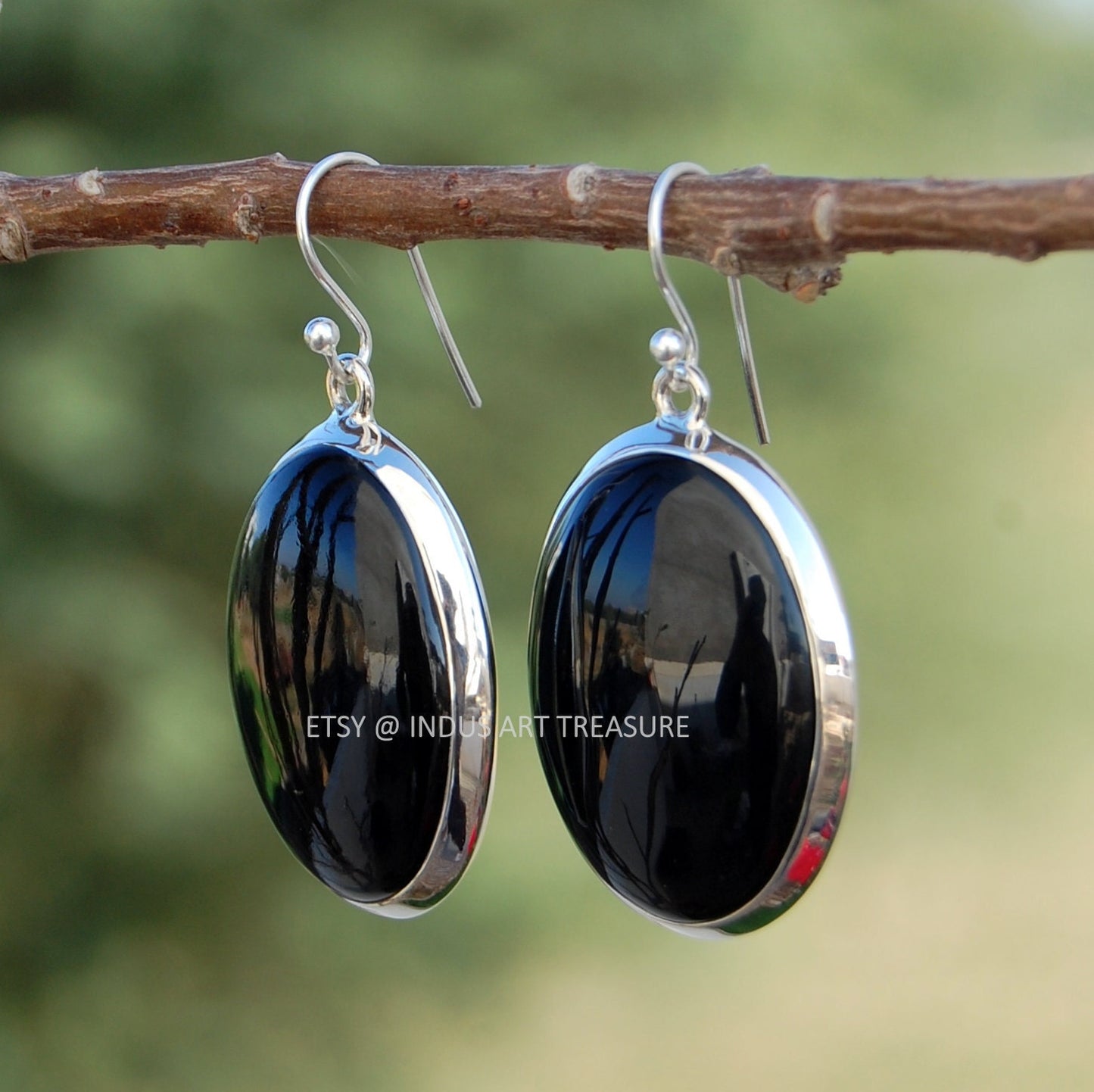 Black Onyx Oval Cab Earrings