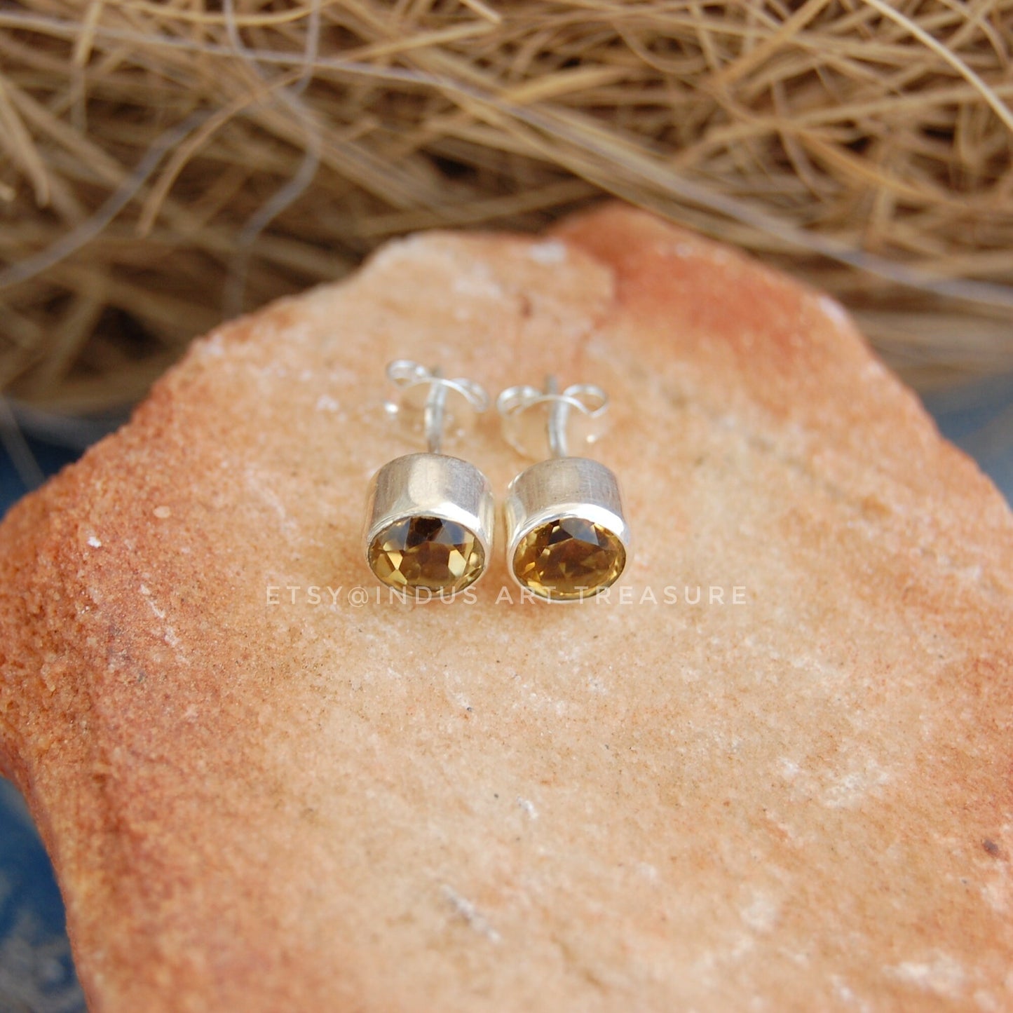 Yellow Citrine Stud Earrings