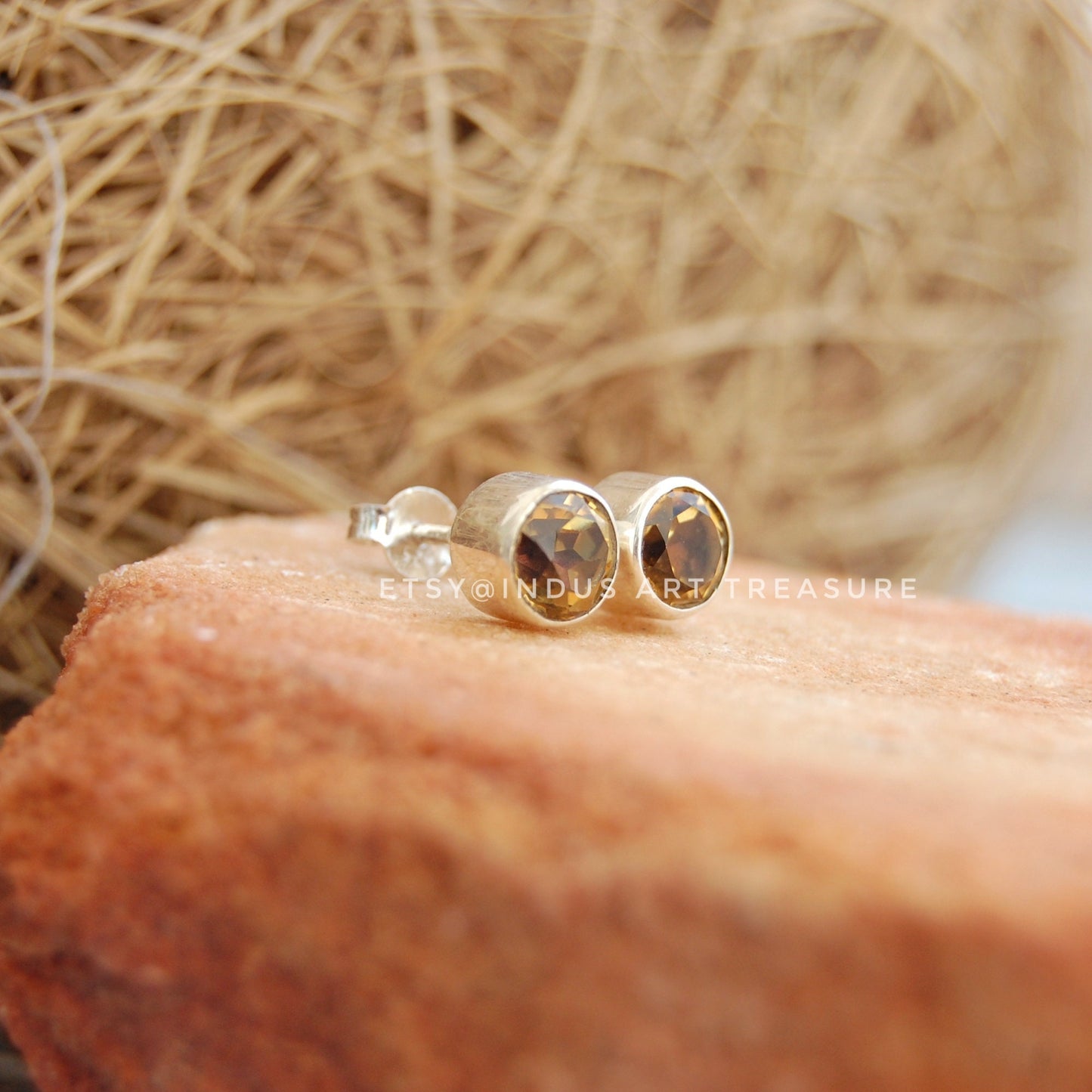 Yellow Citrine Stud Earrings