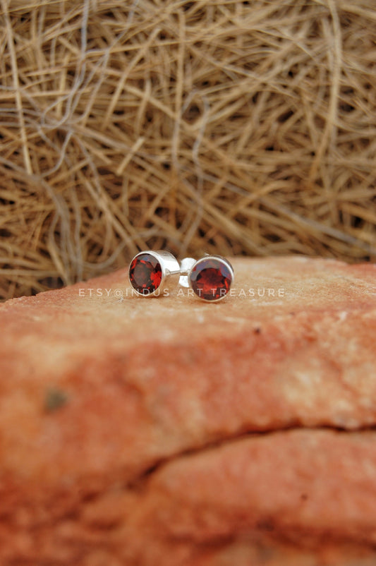 Red Garnet Stud Earrings