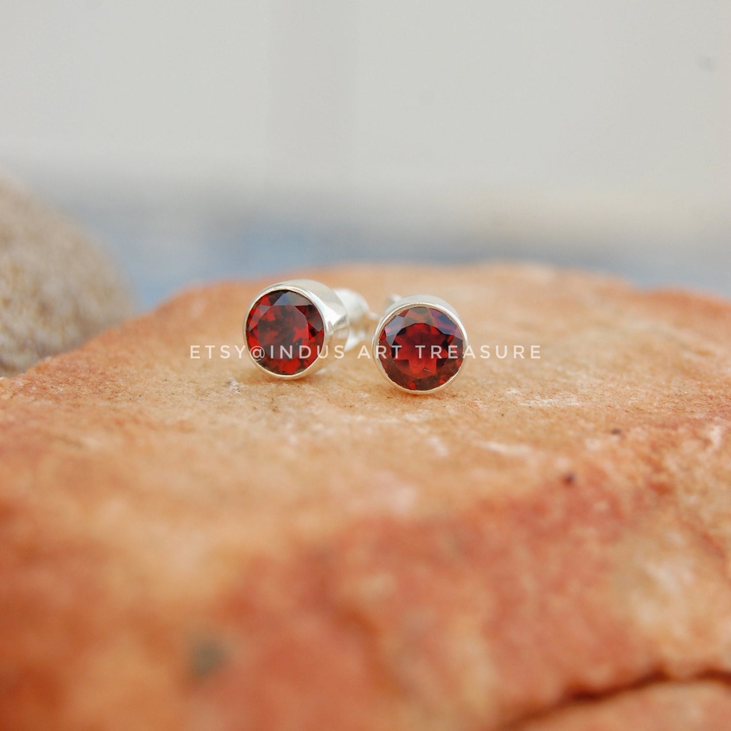 Red Garnet Stud Earrings