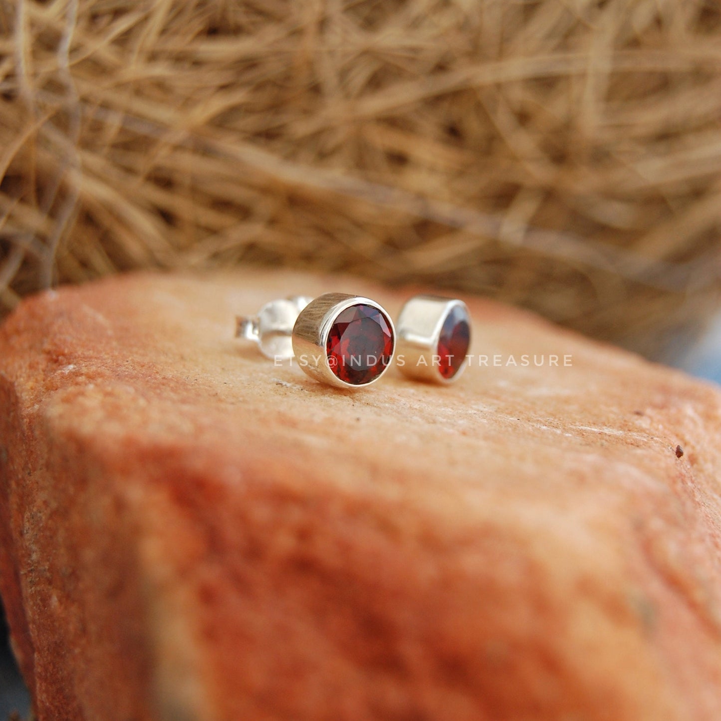 Red Garnet Stud Earrings