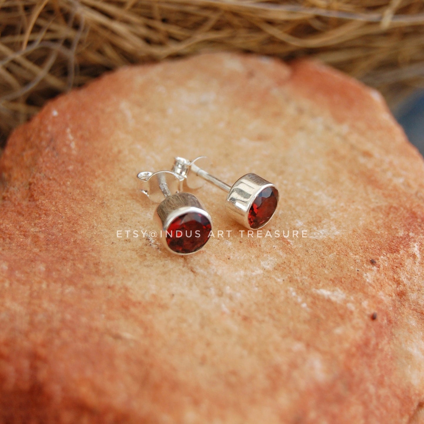 Red Garnet Stud Earrings