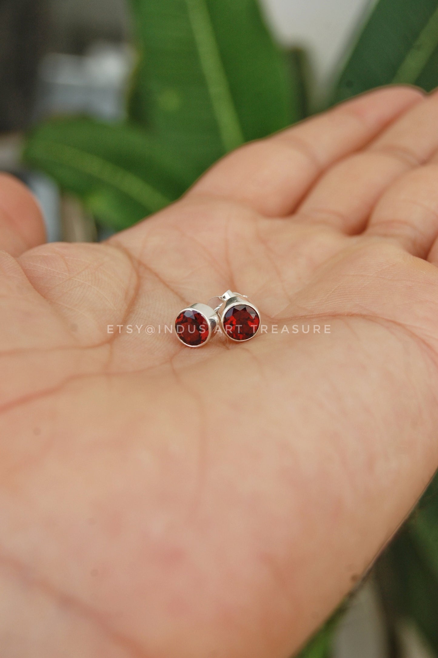 Red Garnet Stud Earrings