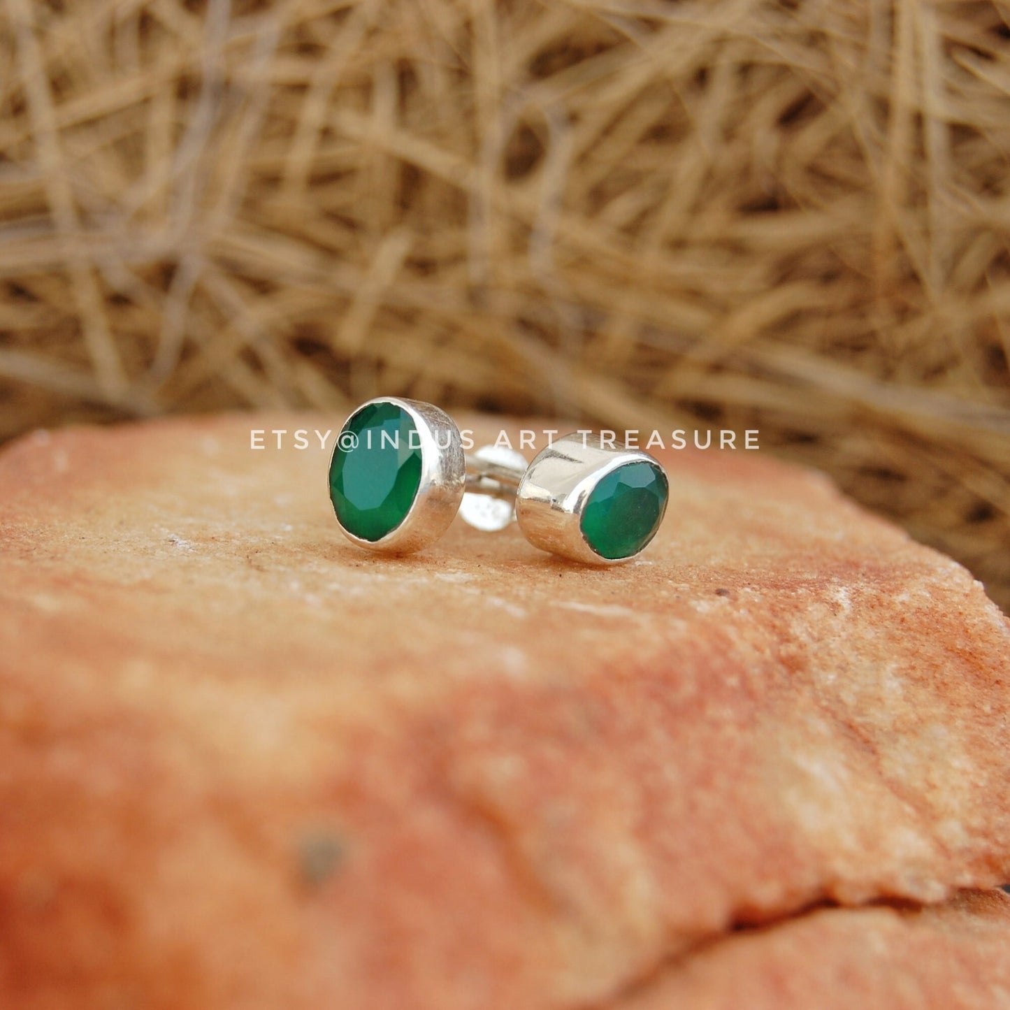 Green Onyx Stud Earrings