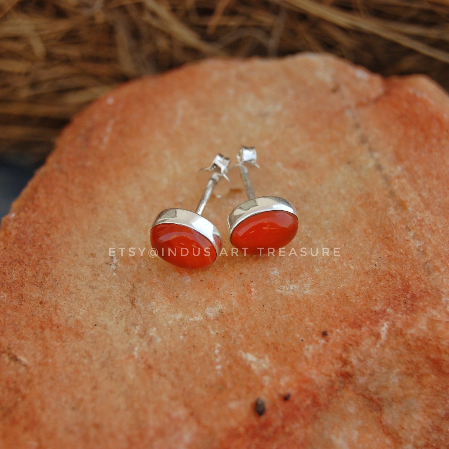 Orange Carnelian Stud Earrings