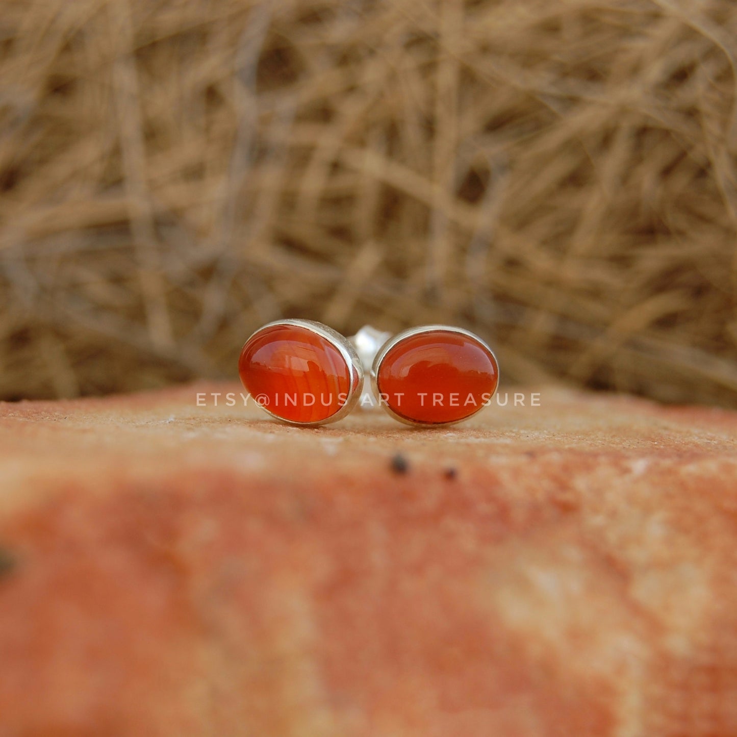 Orange Carnelian Stud Earrings