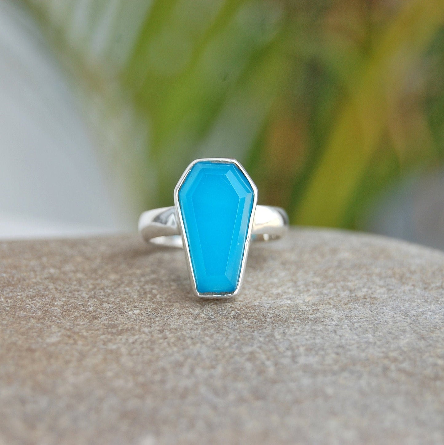 Blue Chalcedony Coffin Shape Ring