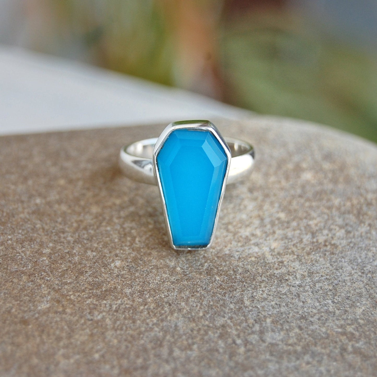 Blue Chalcedony Coffin Shape Ring