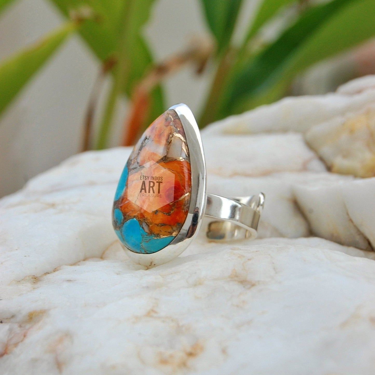 Oyster Copper Turquoise Statement Ring