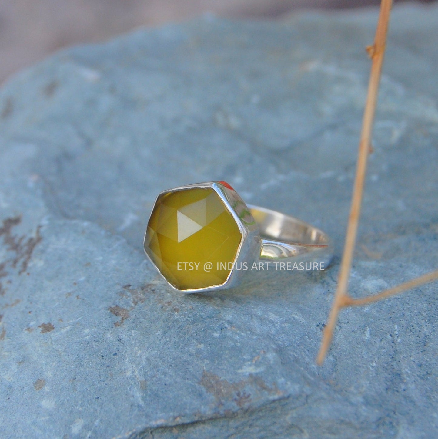 Yellow Onyx Dainty Silver Ring