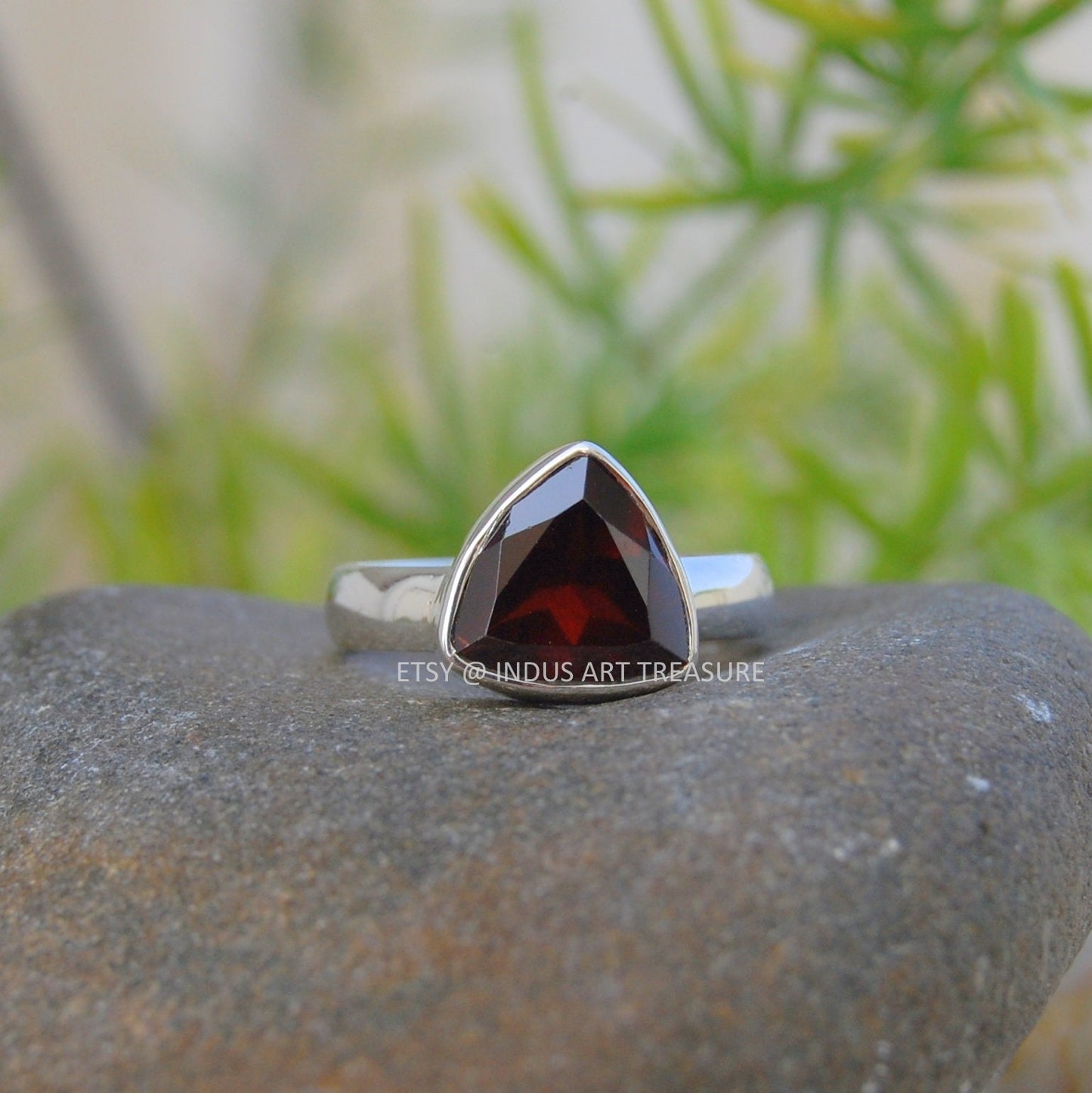 Red Garnet Trillion Shape Ring