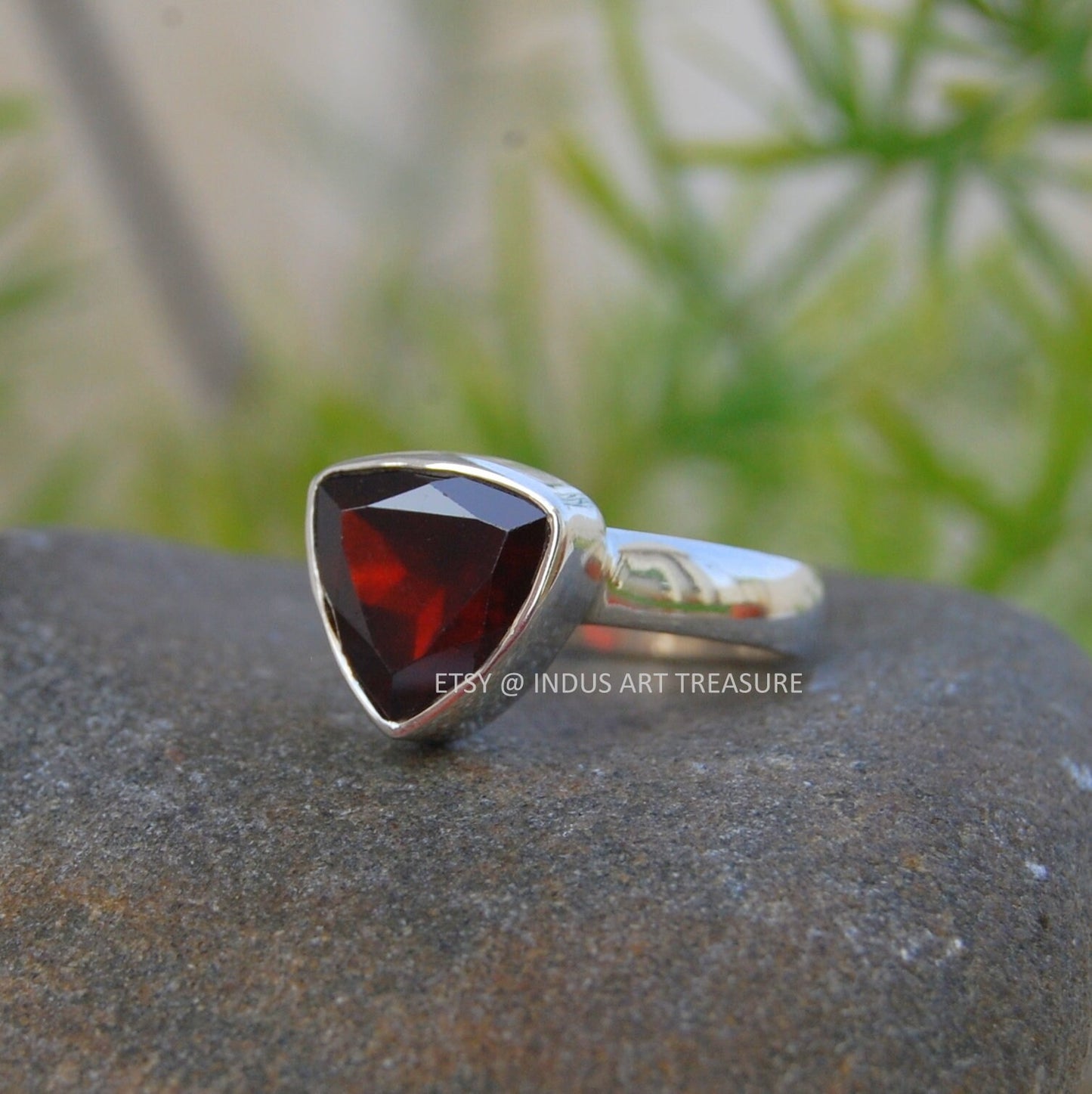 Red Garnet Trillion Shape Ring