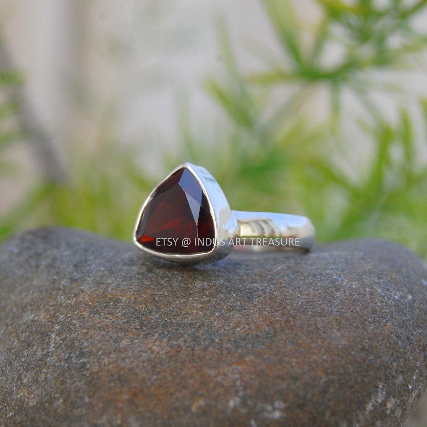 Red Garnet Trillion Shape Ring