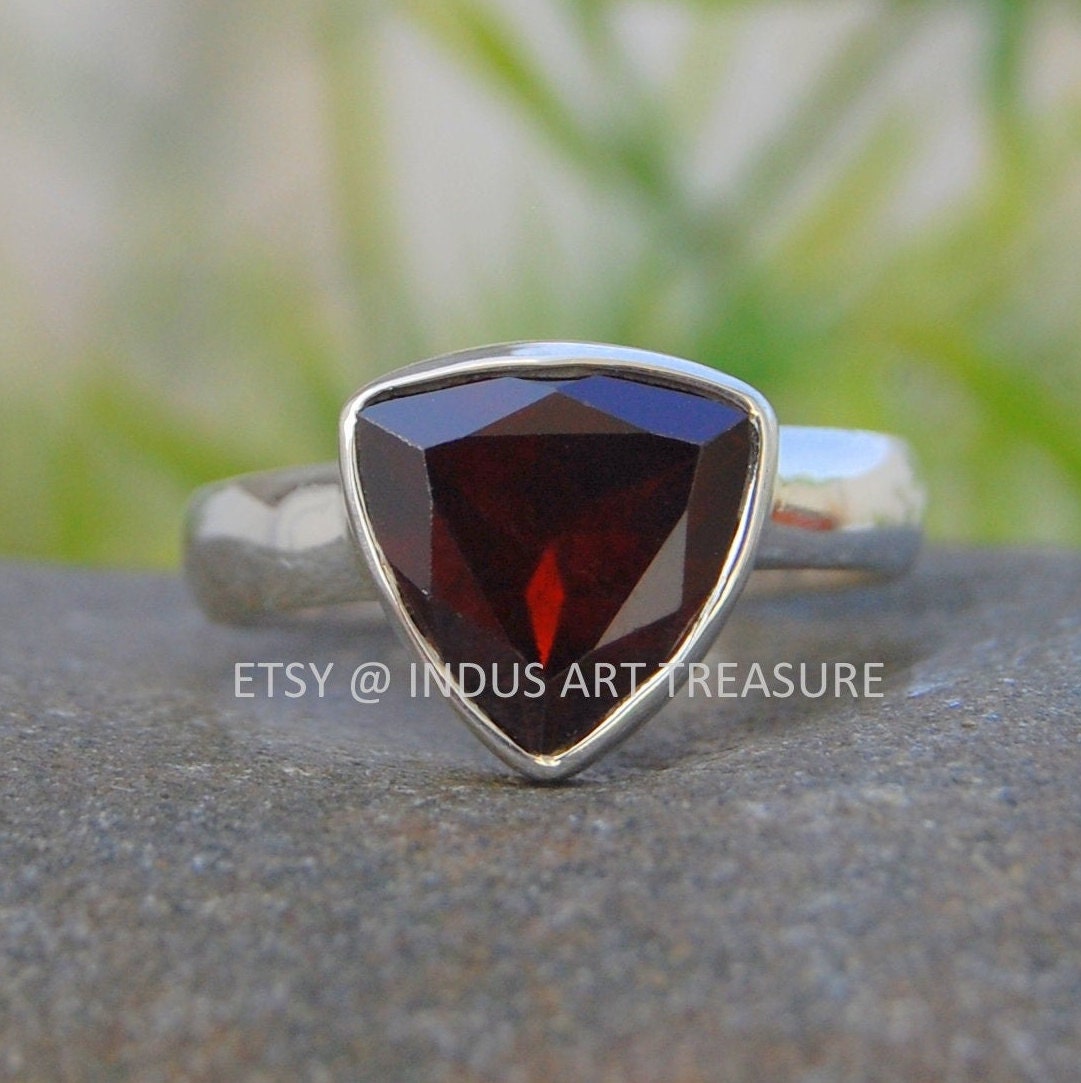 Red Garnet Trillion Shape Ring