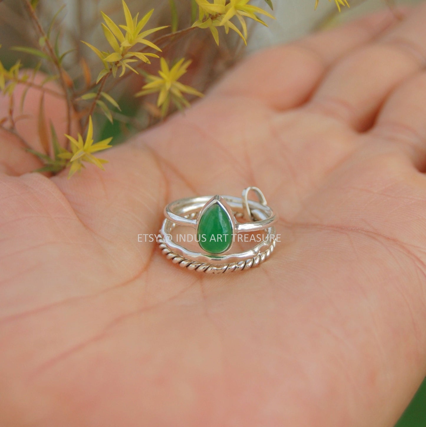 Green Jade Stacking Ring Set
