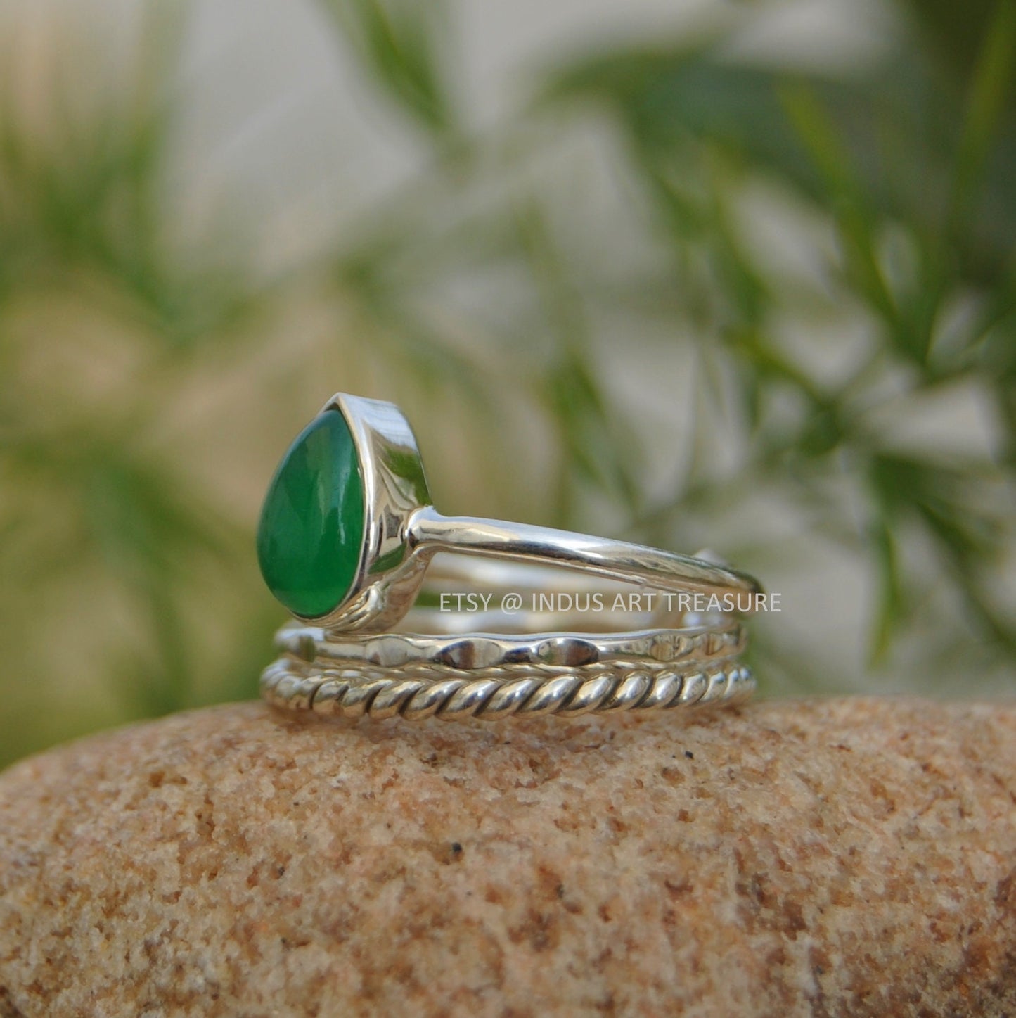 Green Jade Stacking Ring Set