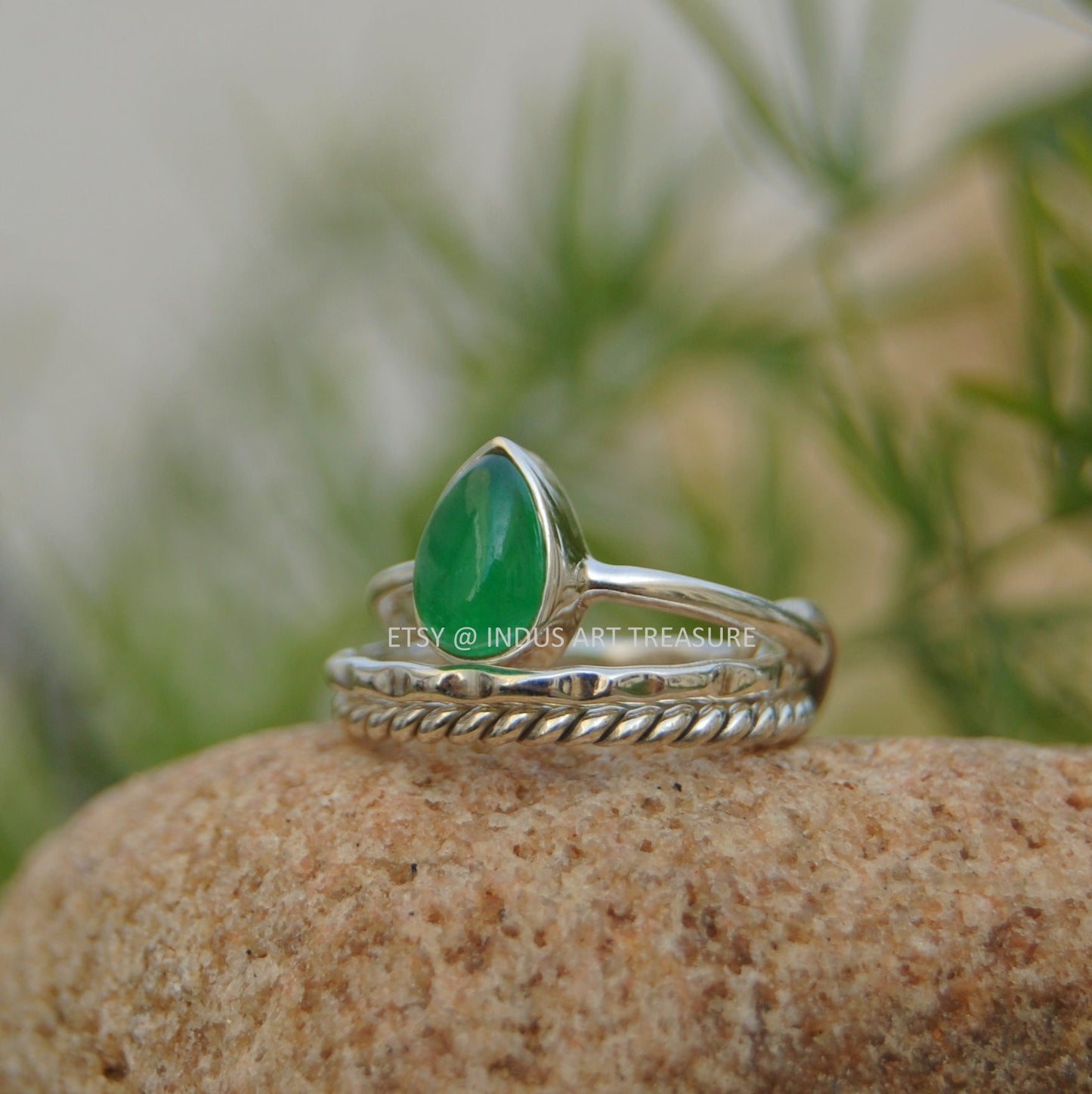 Green Jade Stacking Ring Set