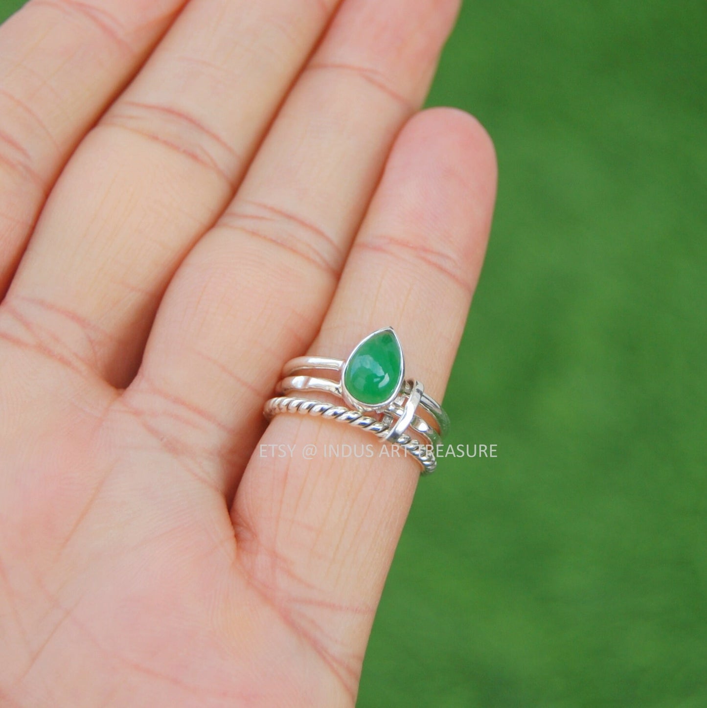 Green Jade Stacking Ring Set