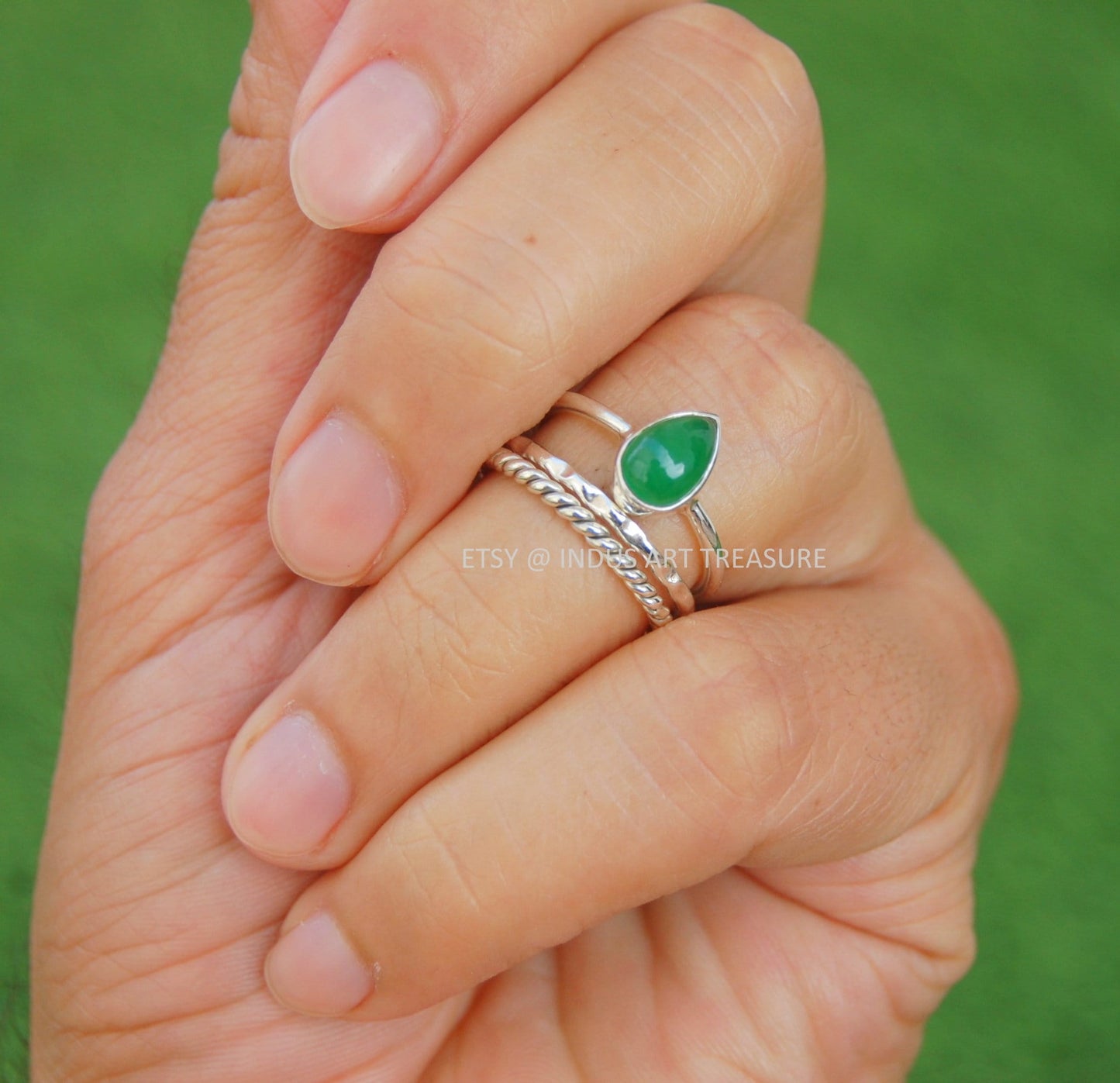 Green Jade Stacking Ring Set