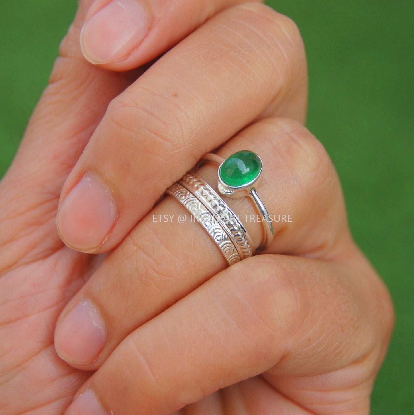 Natural Green Jade Stacking Ring Set