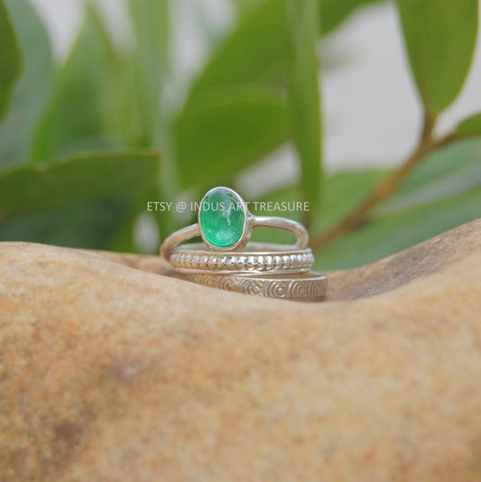Natural Green Jade Stacking Ring Set
