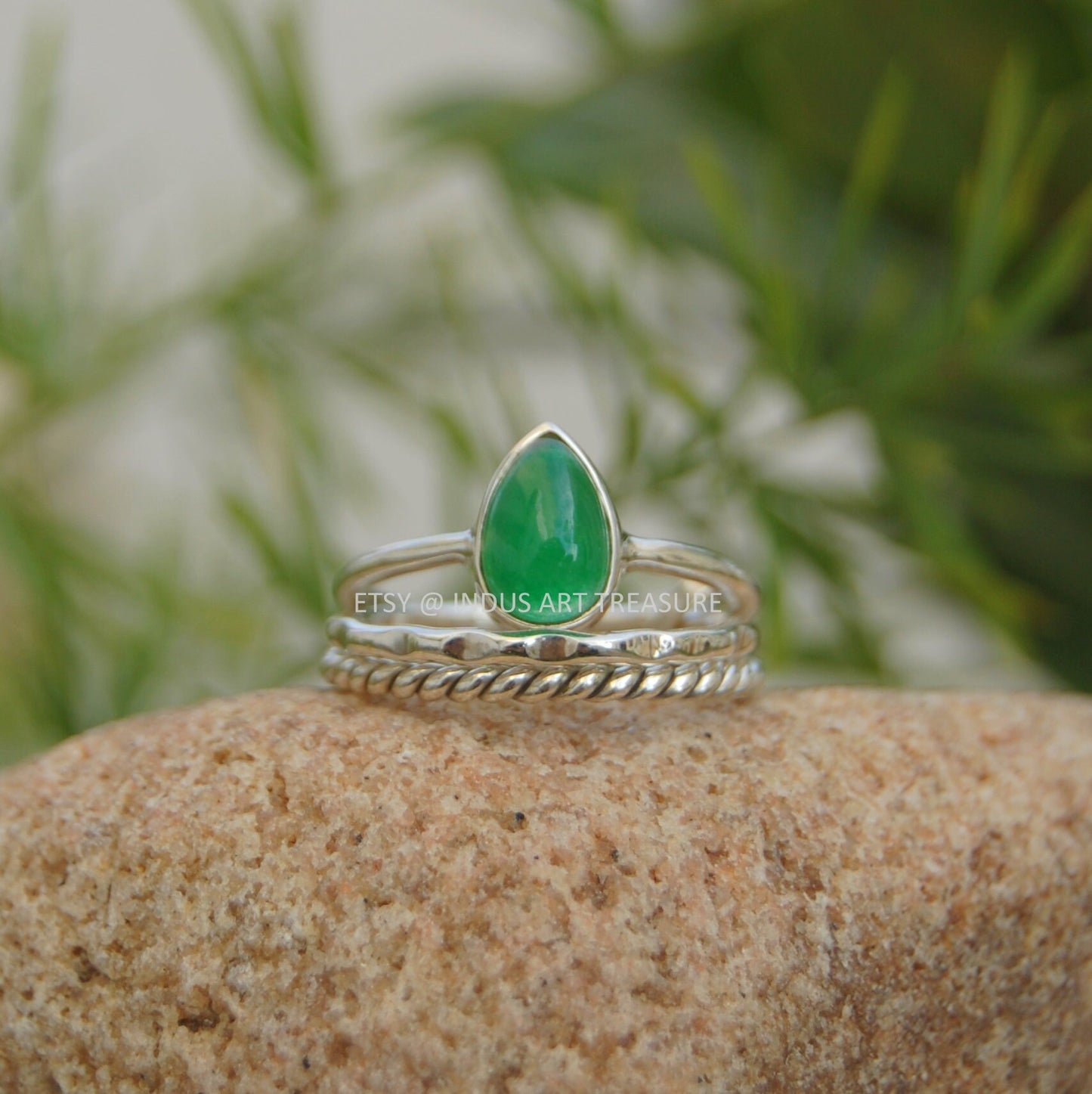 Green Jade Stacking Ring Set