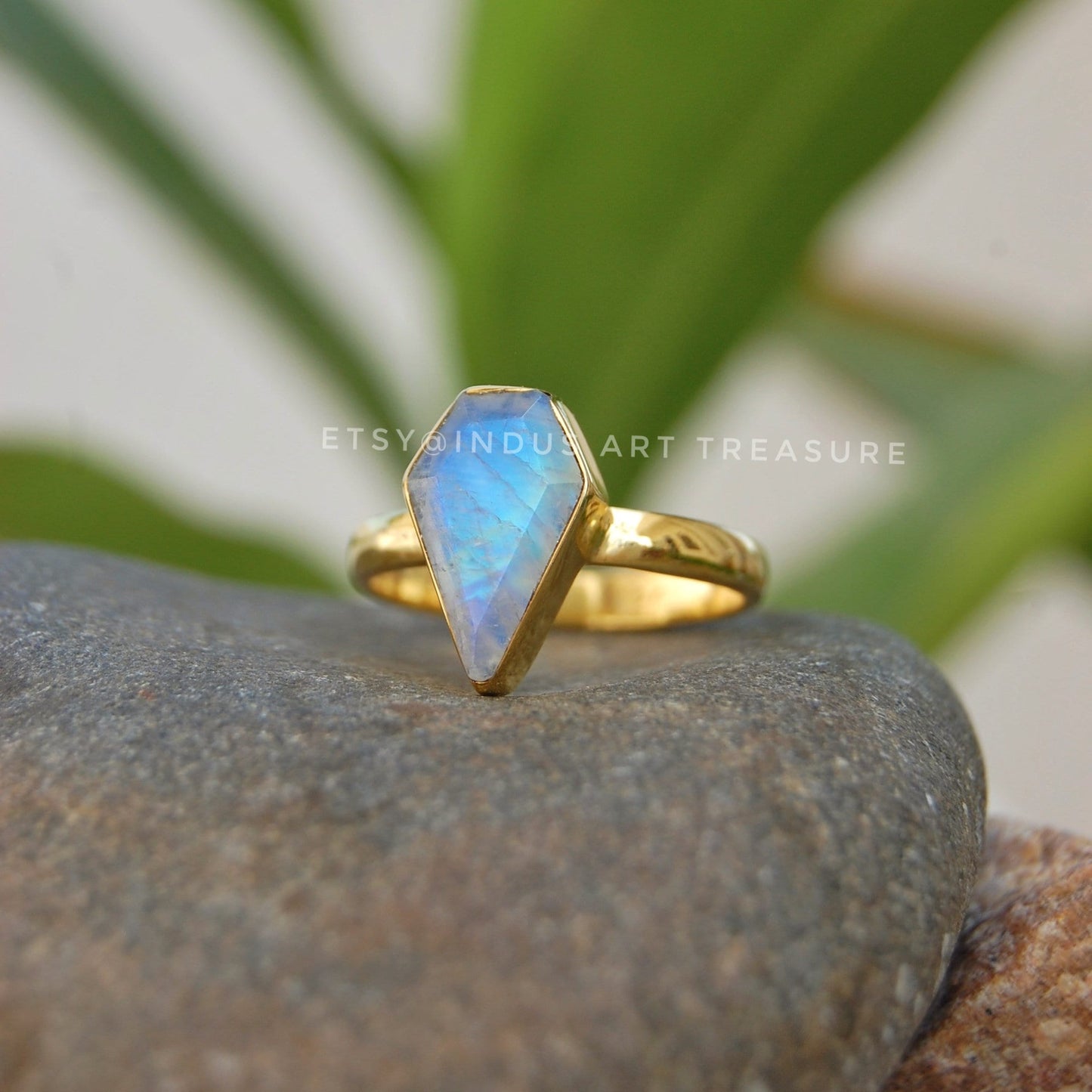 Rainbow Moonstone Kite Gold Ring