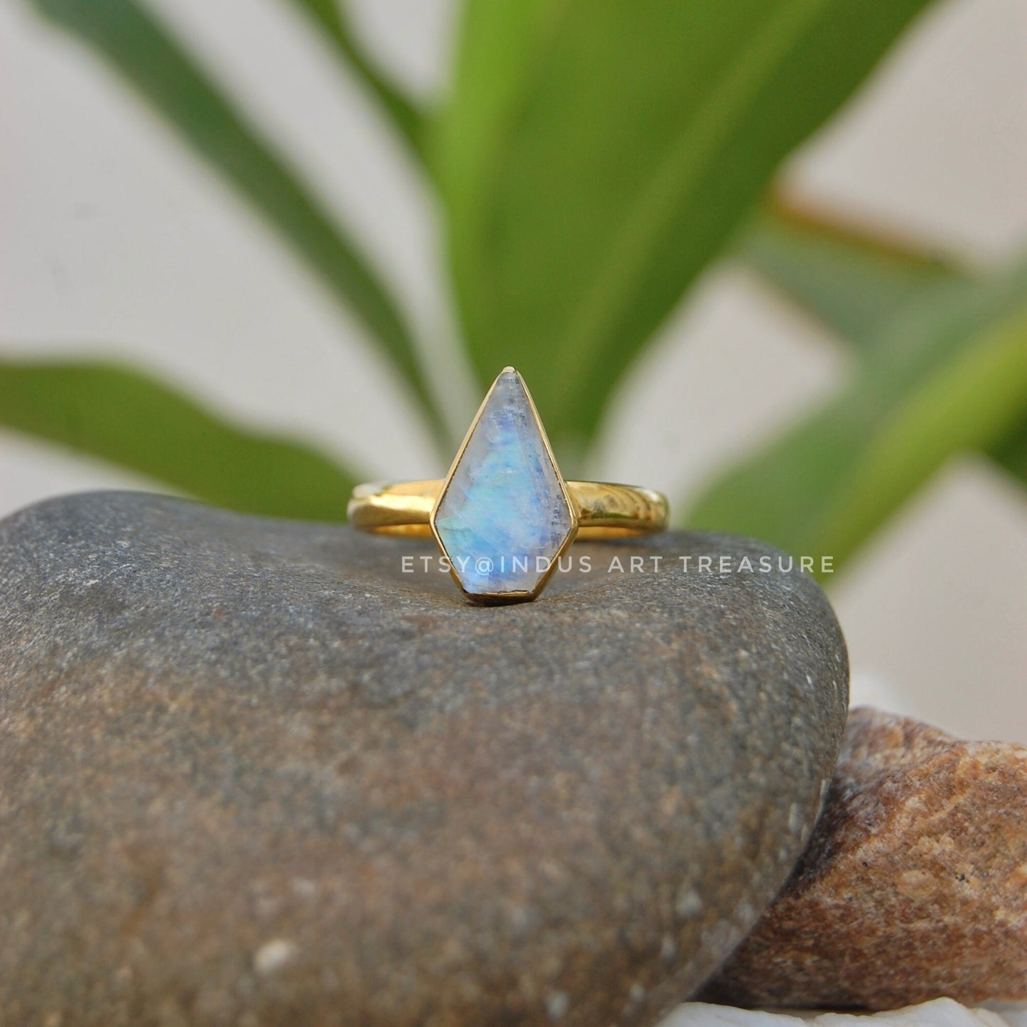 Rainbow Moonstone Kite Gold Ring