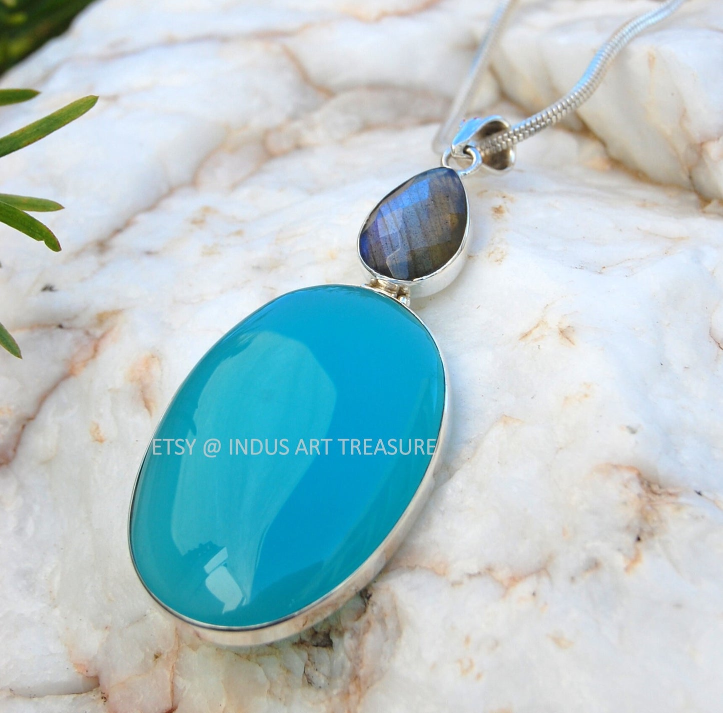 Aqua Chalcedony- Labraorite Pendant