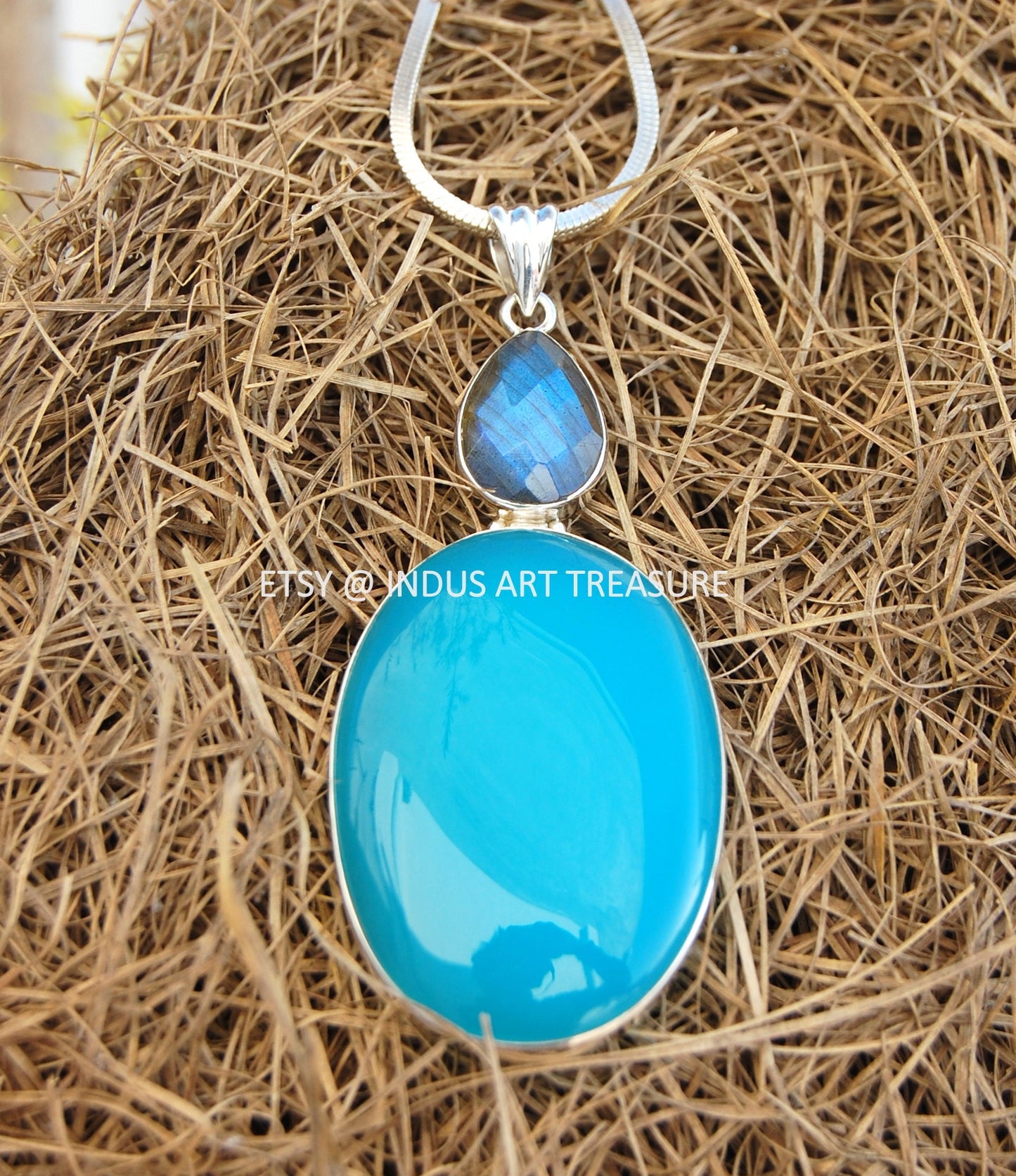 Aqua Chalcedony- Labraorite Pendant