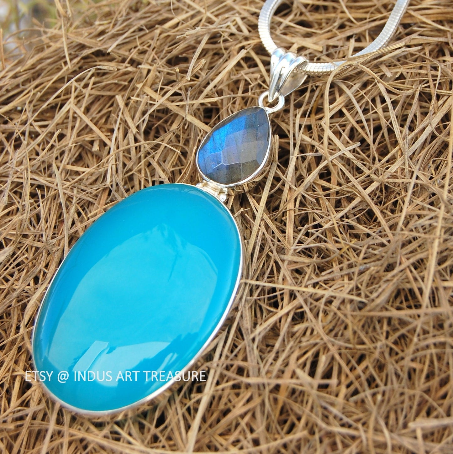 Aqua Chalcedony- Labraorite Pendant