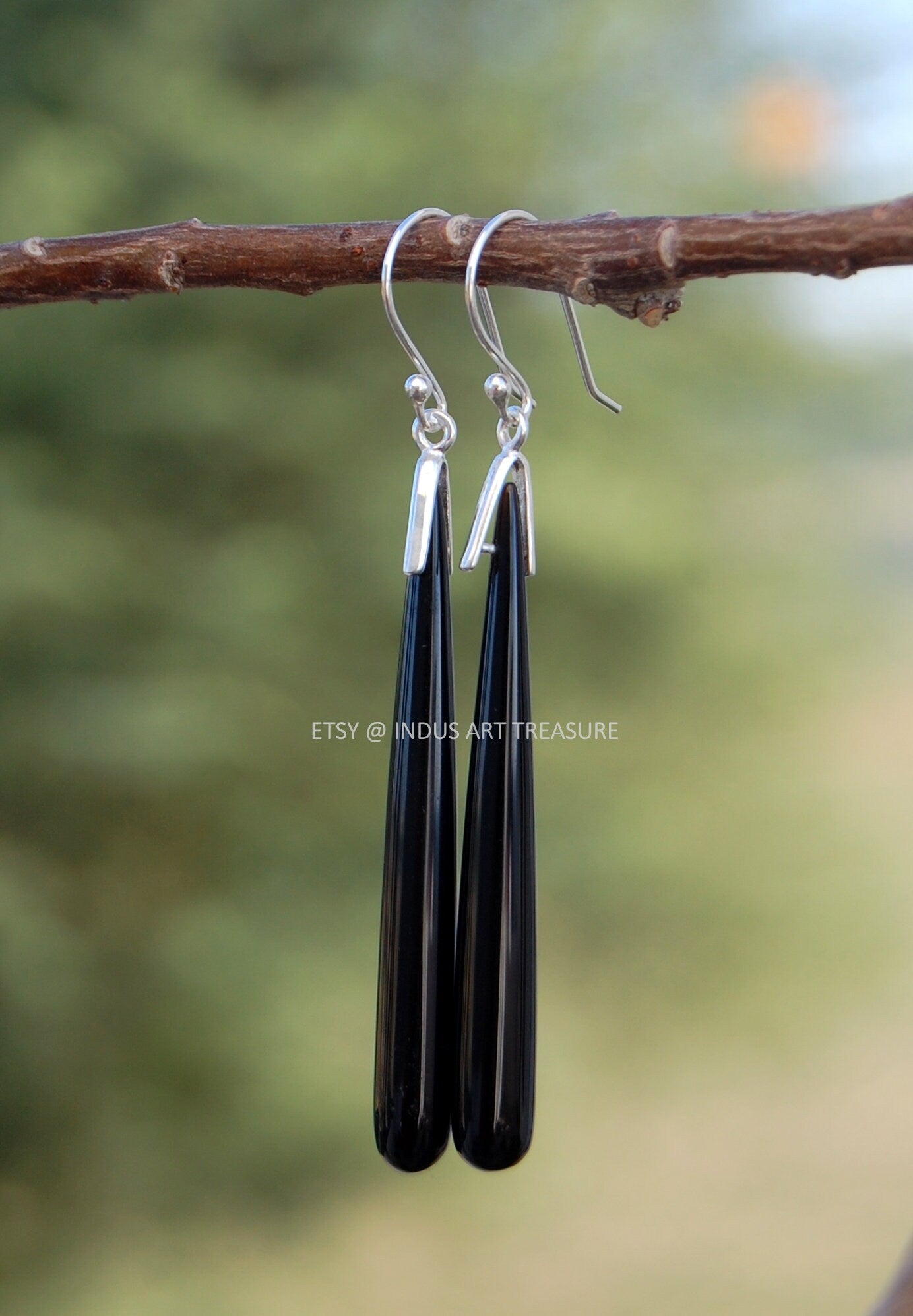Black Onyx 50mm Long Earrings