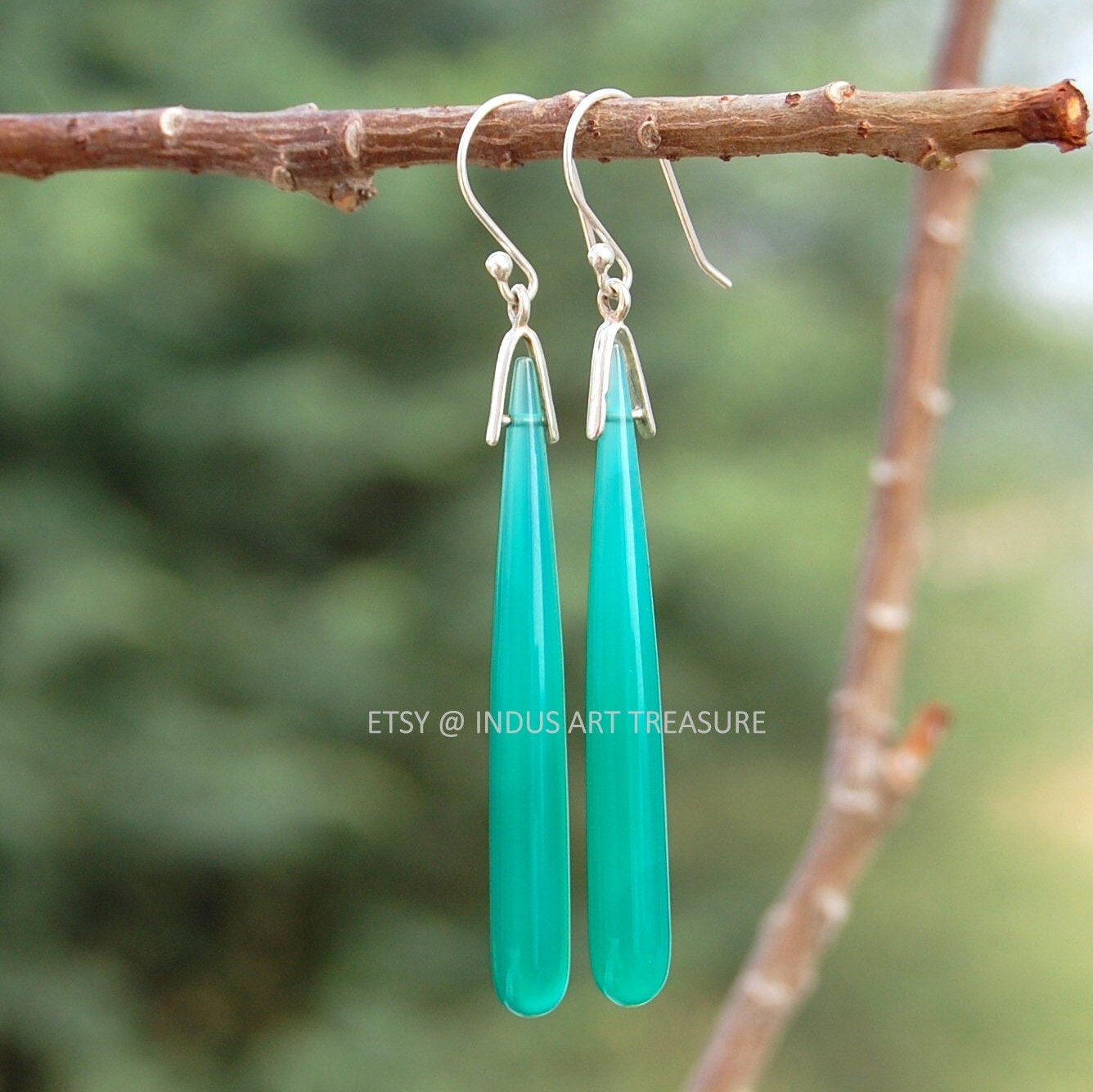 Aqua Chalcedony 50mm Long Earrings