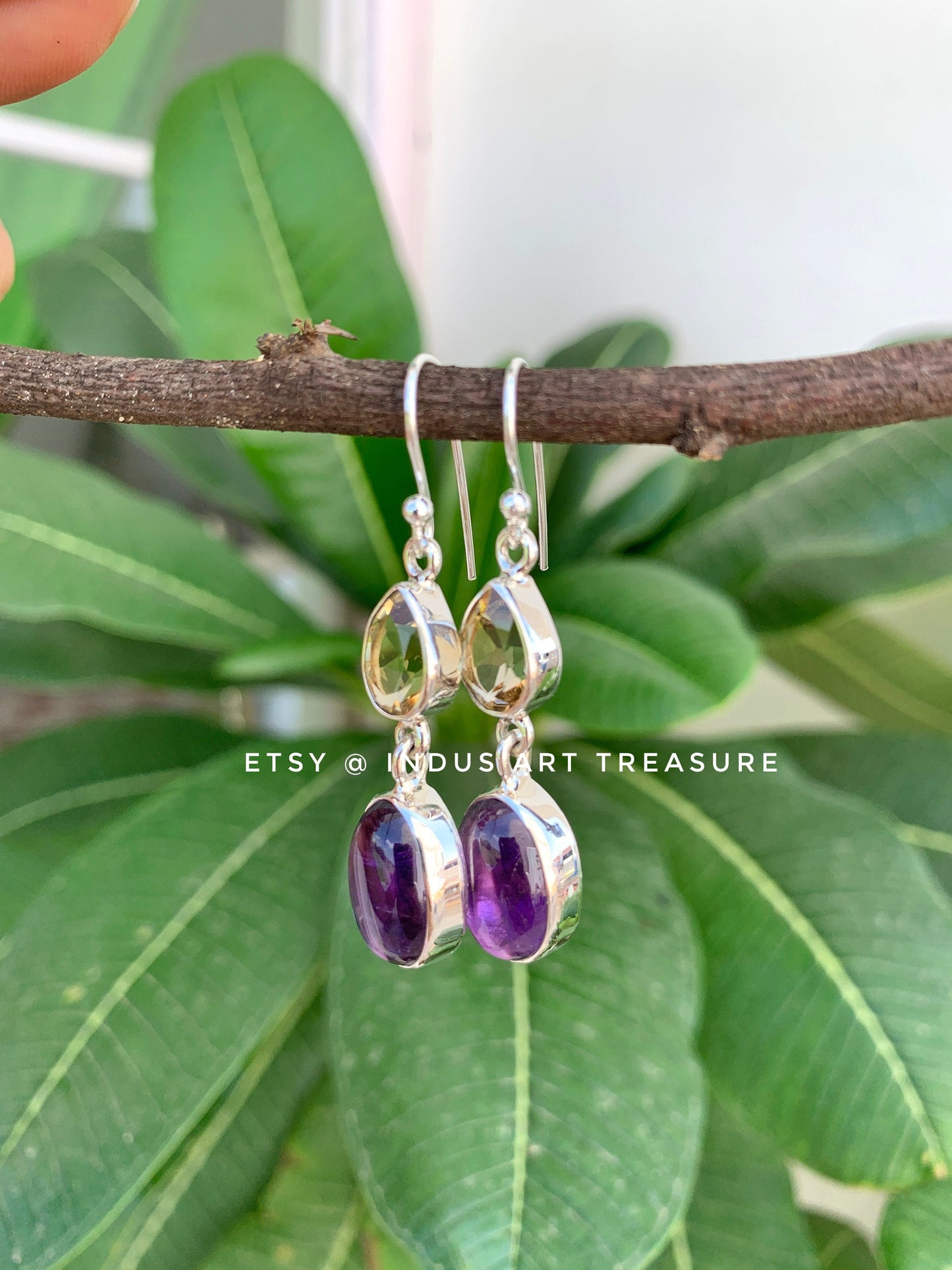 Amethyst- Citrine Dangle Earrings