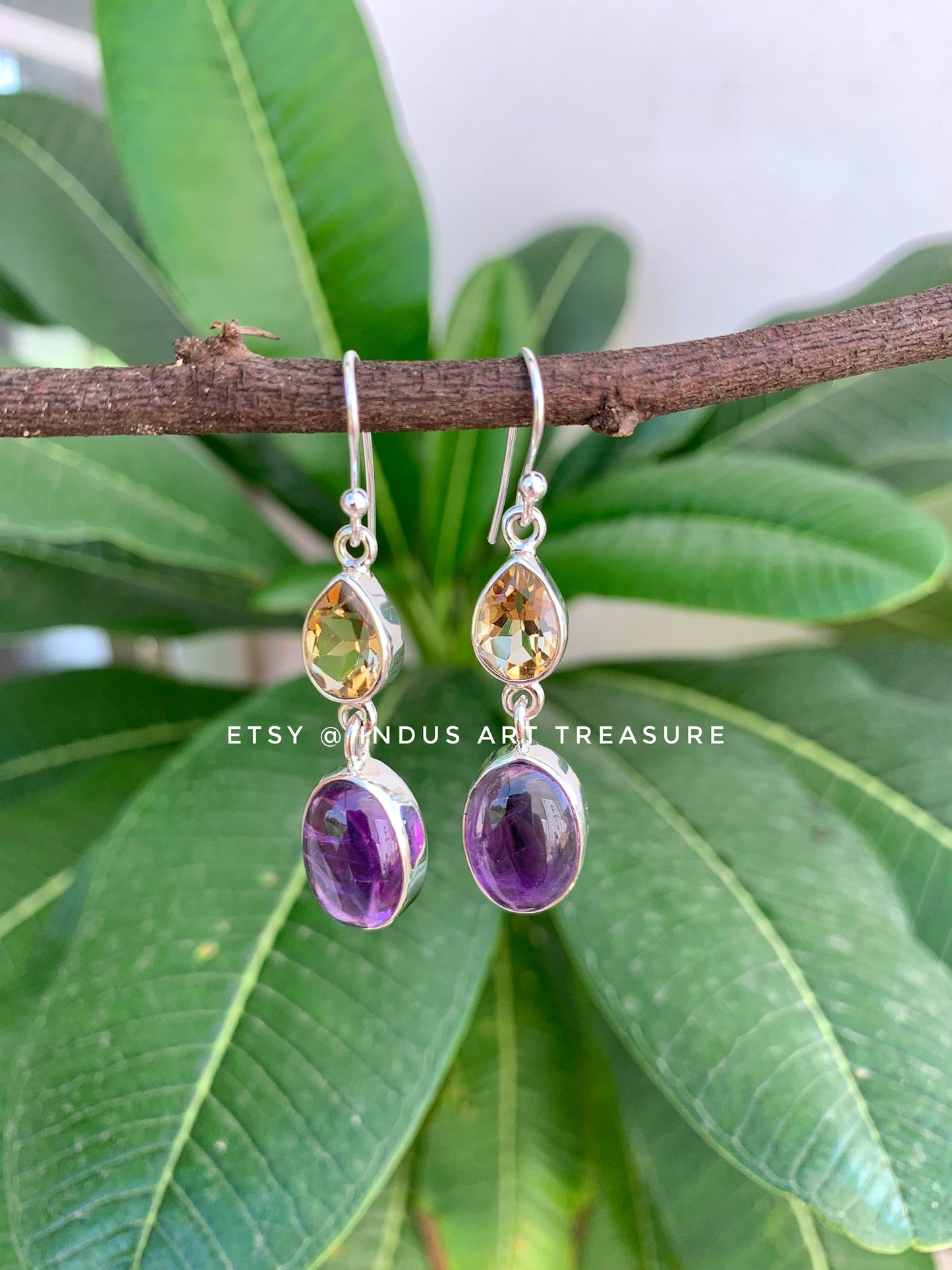 Amethyst- Citrine Dangle Earrings