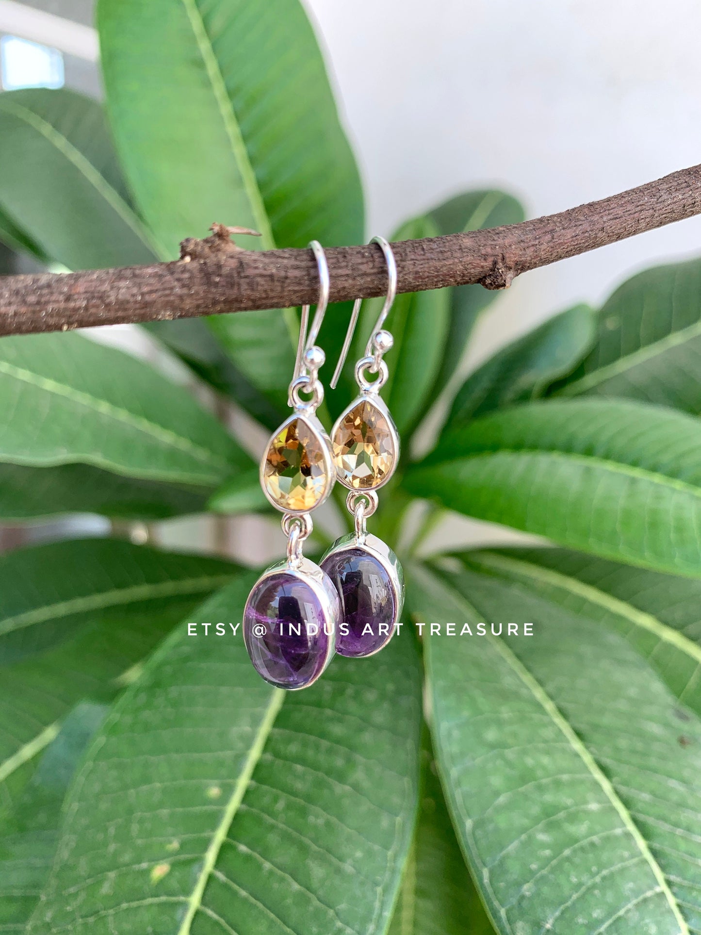 Amethyst- Citrine Dangle Earrings