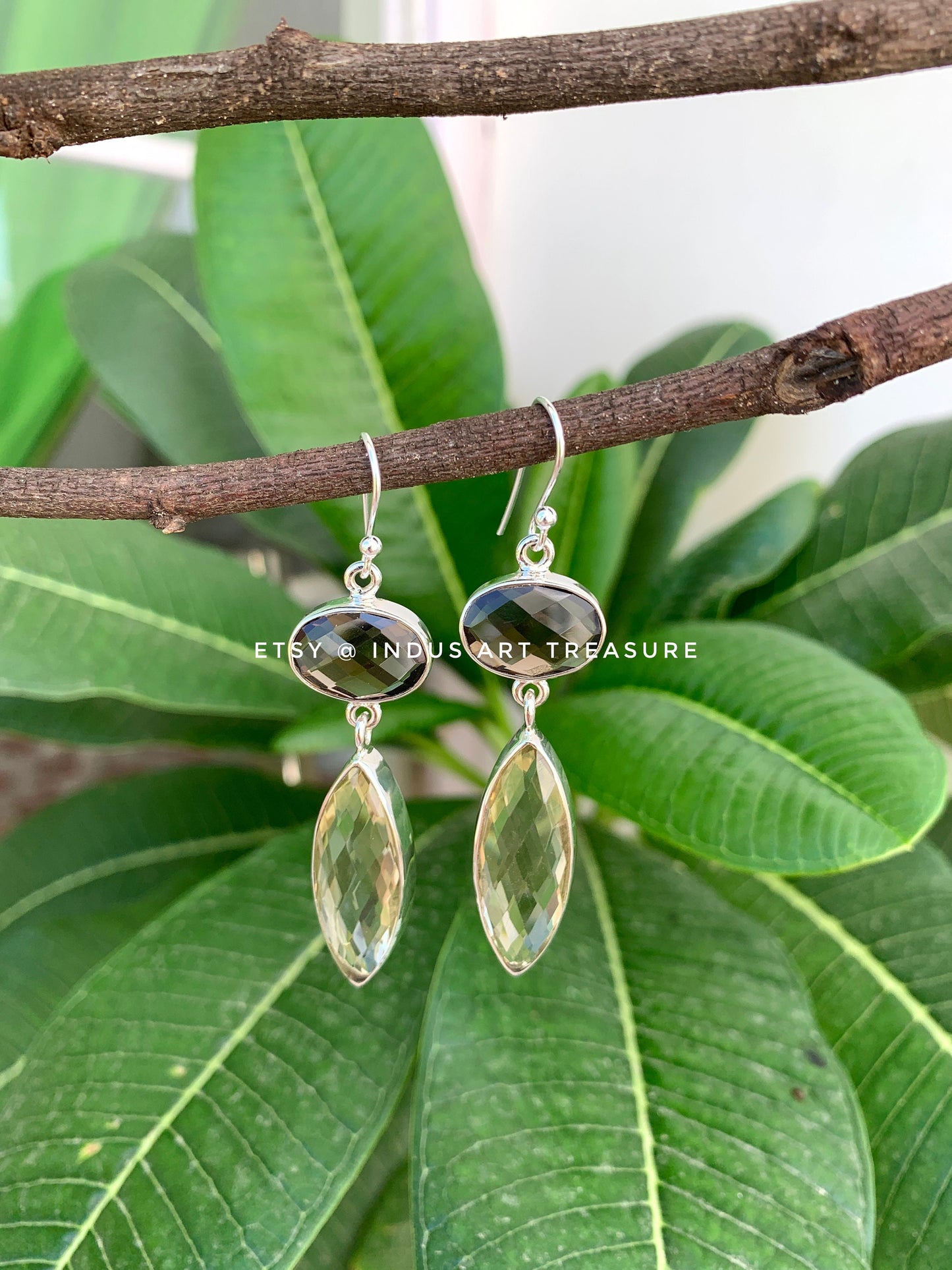 Smoky Quartz -Lemon Quartz Dangle Earrings