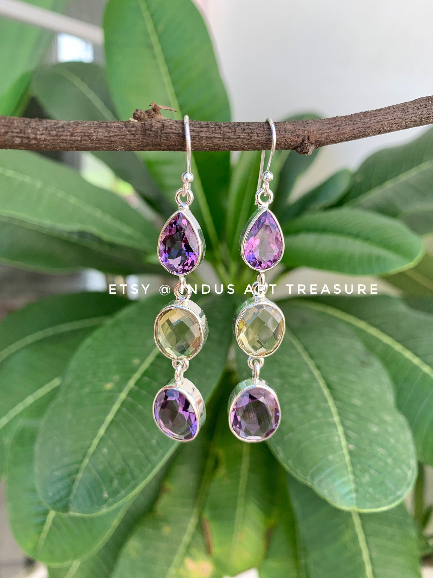 Amethyst -Quartz Chandelier Earrings