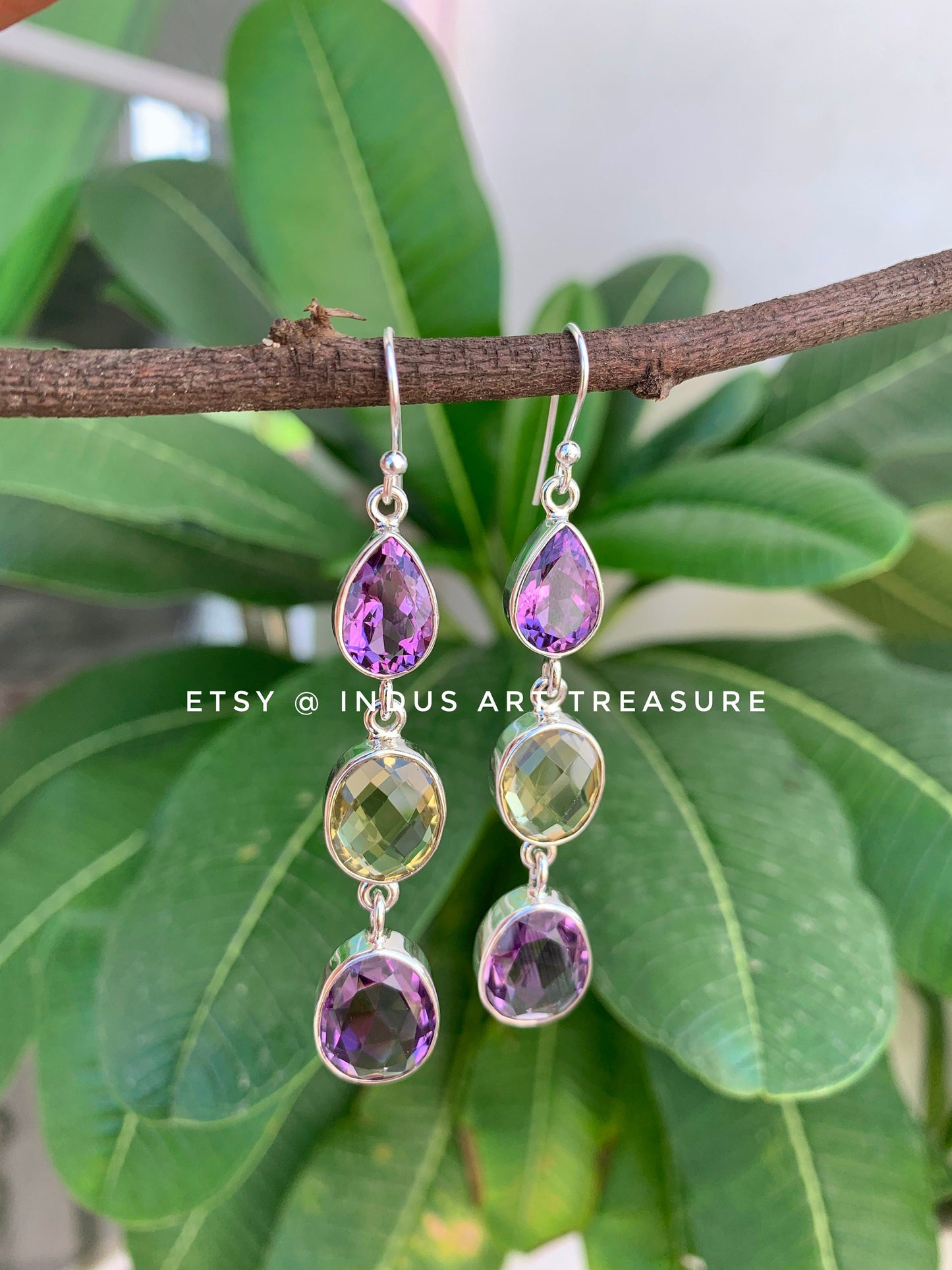 Amethyst -Quartz Chandelier Earrings