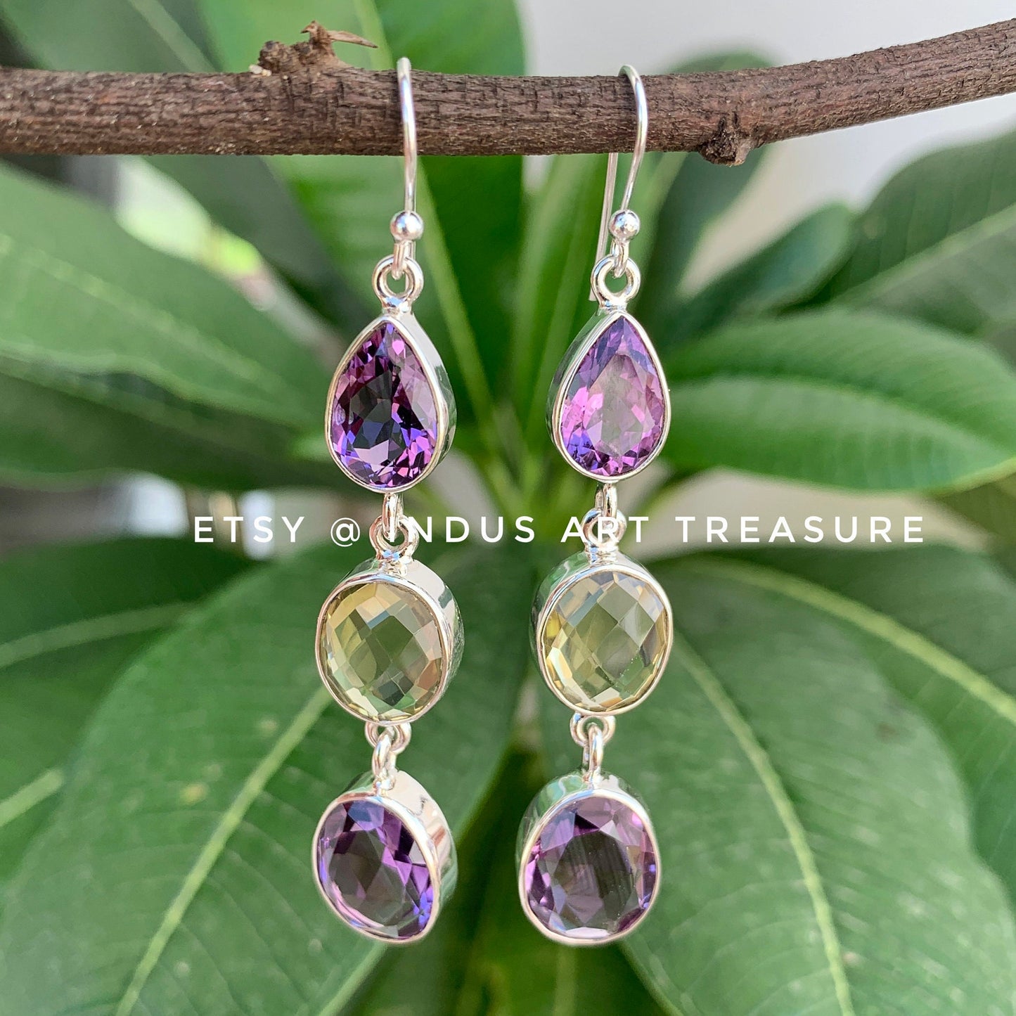 Amethyst -Quartz Chandelier Earrings