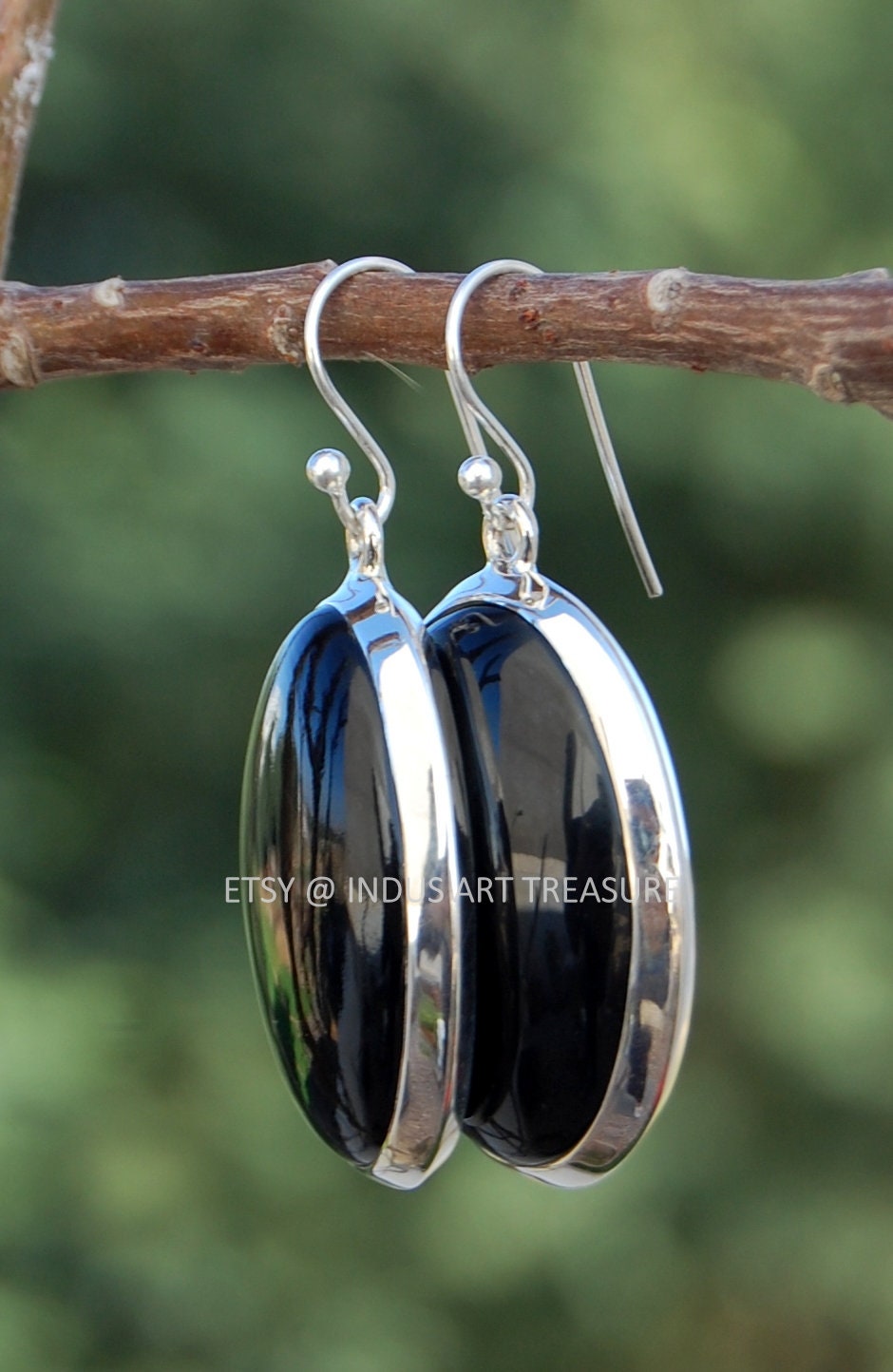 Black Onyx Oval Cab Earrings
