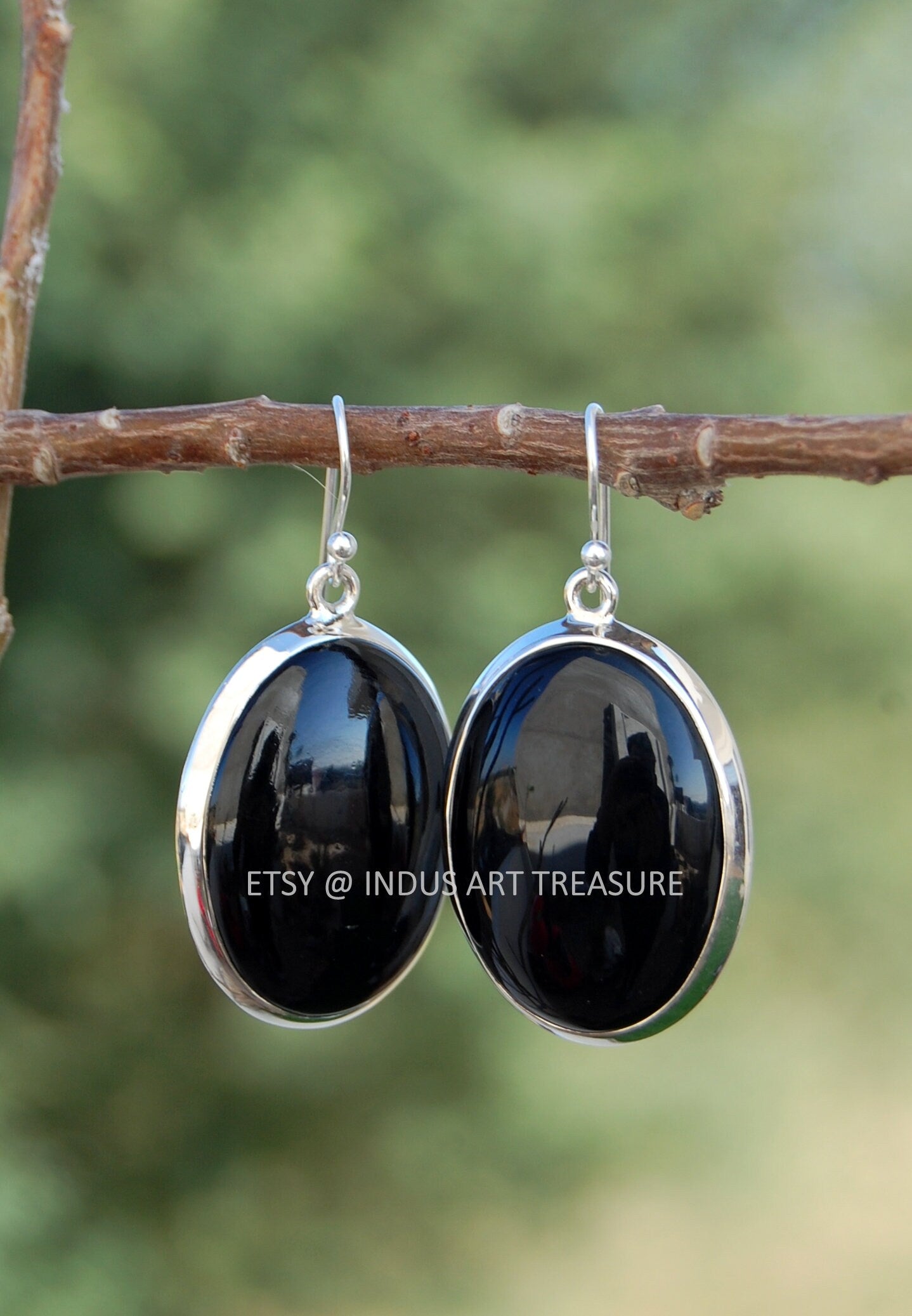 Black Onyx Oval Cab Earrings