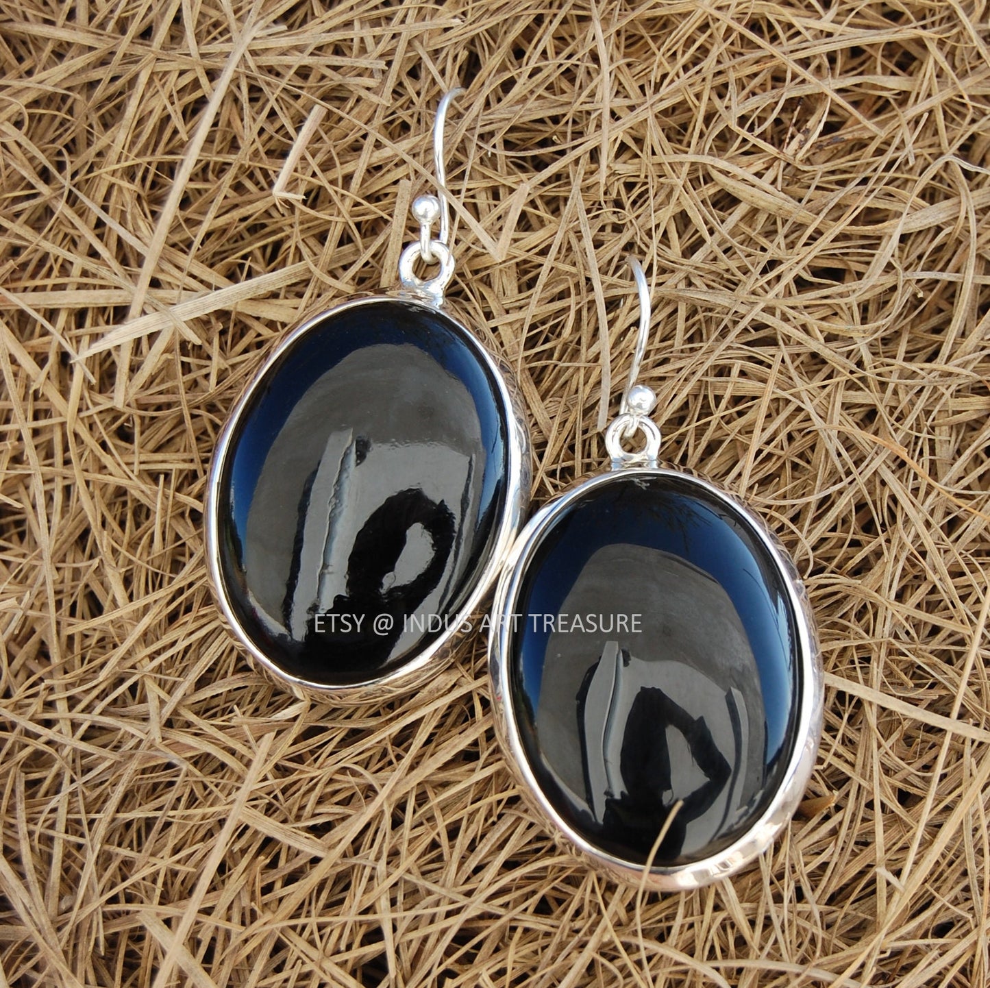 Black Onyx Oval Cab Earrings