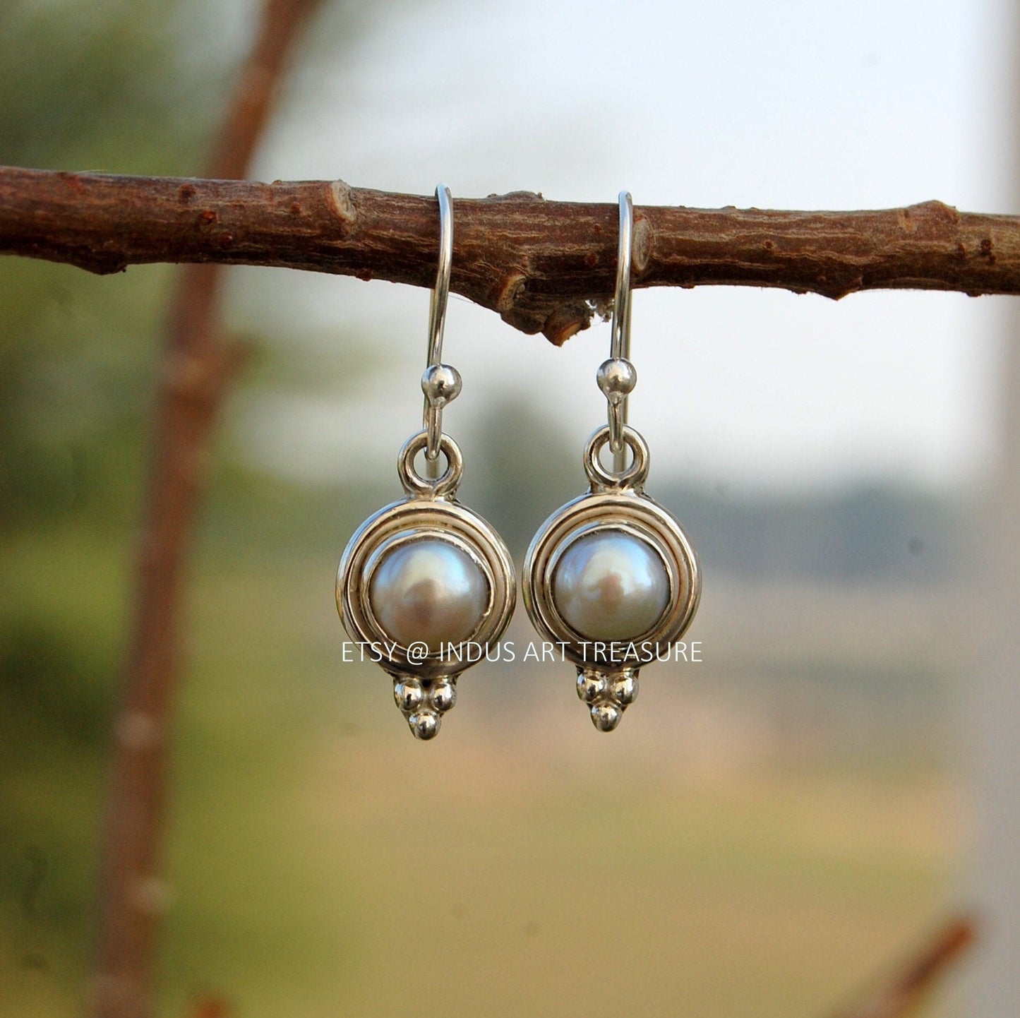 Fresh Water White Pearl Boho Earrings
