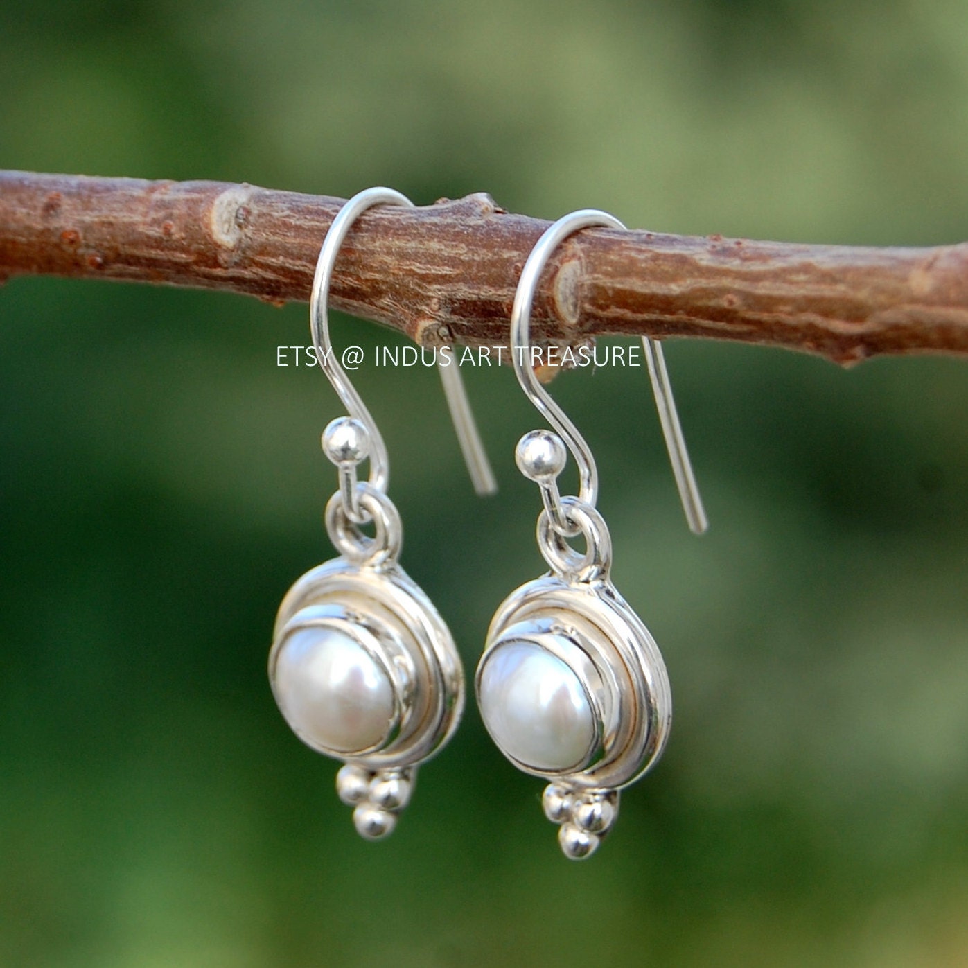 Fresh Water White Pearl Boho Earrings