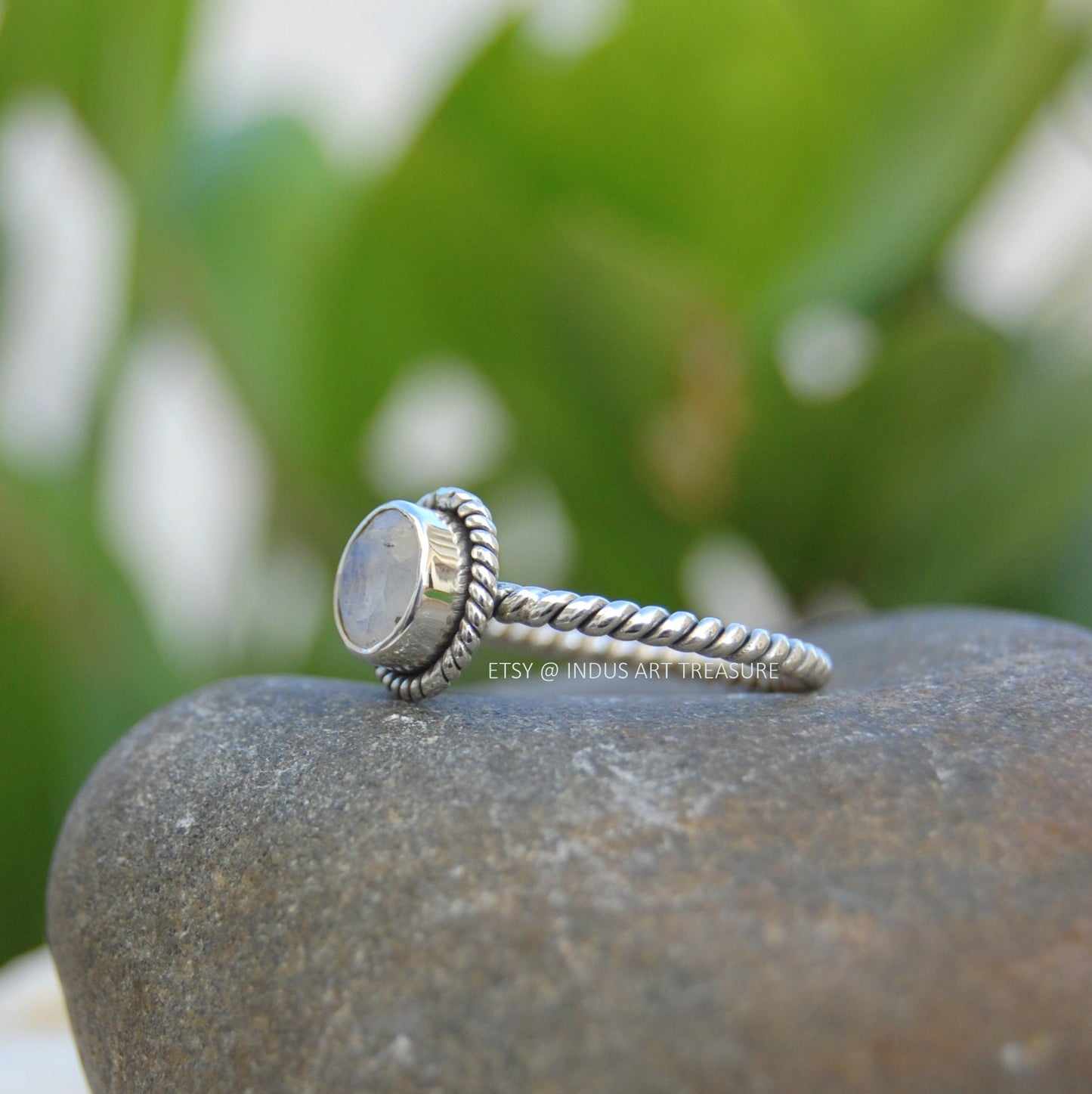 Rainbow Moonstone Twisted Wire Band Ring