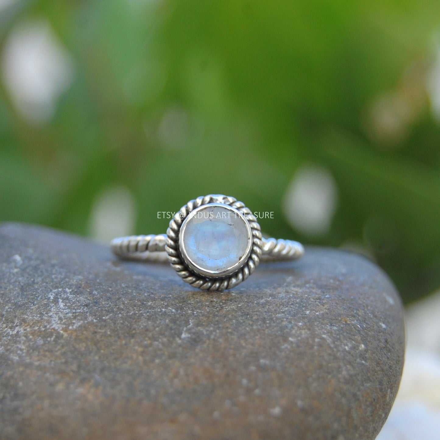 Rainbow Moonstone Twisted Wire Band Ring