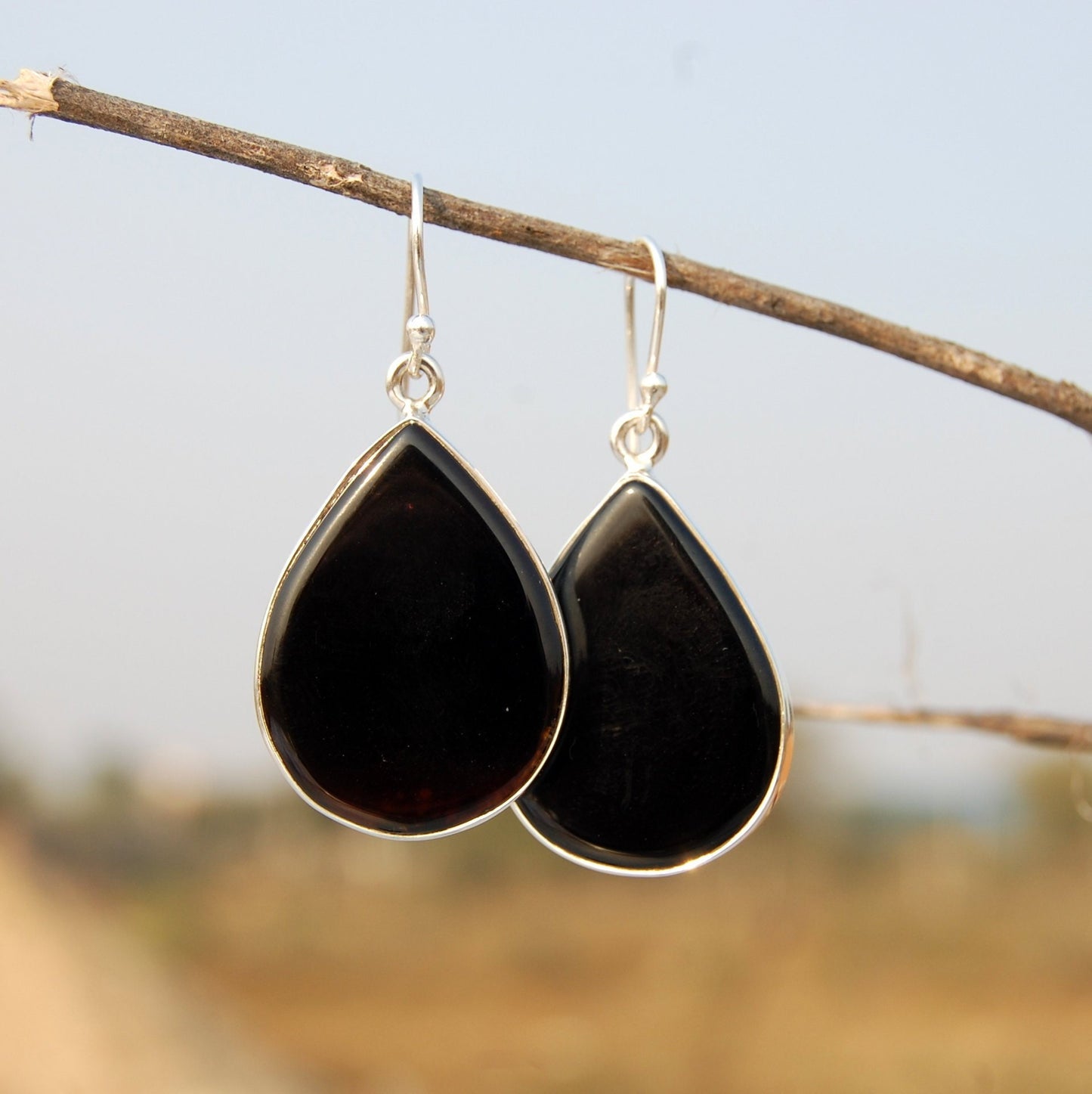 Black Onyx Pear Drop Earrings